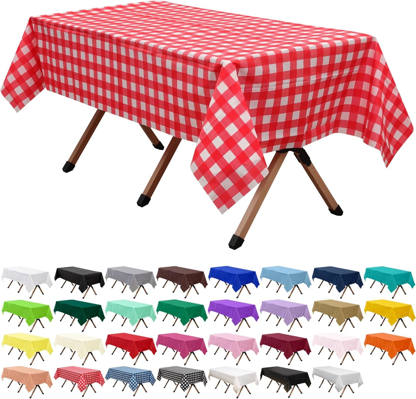 2 Pack Red Gingham Checkered Premium Plastic Tablecloth Rectangle 54 x 108 Inches Reusable Ruby Red Buffalo Plaid Decorative Table Cover for Dining, Wedding, Party