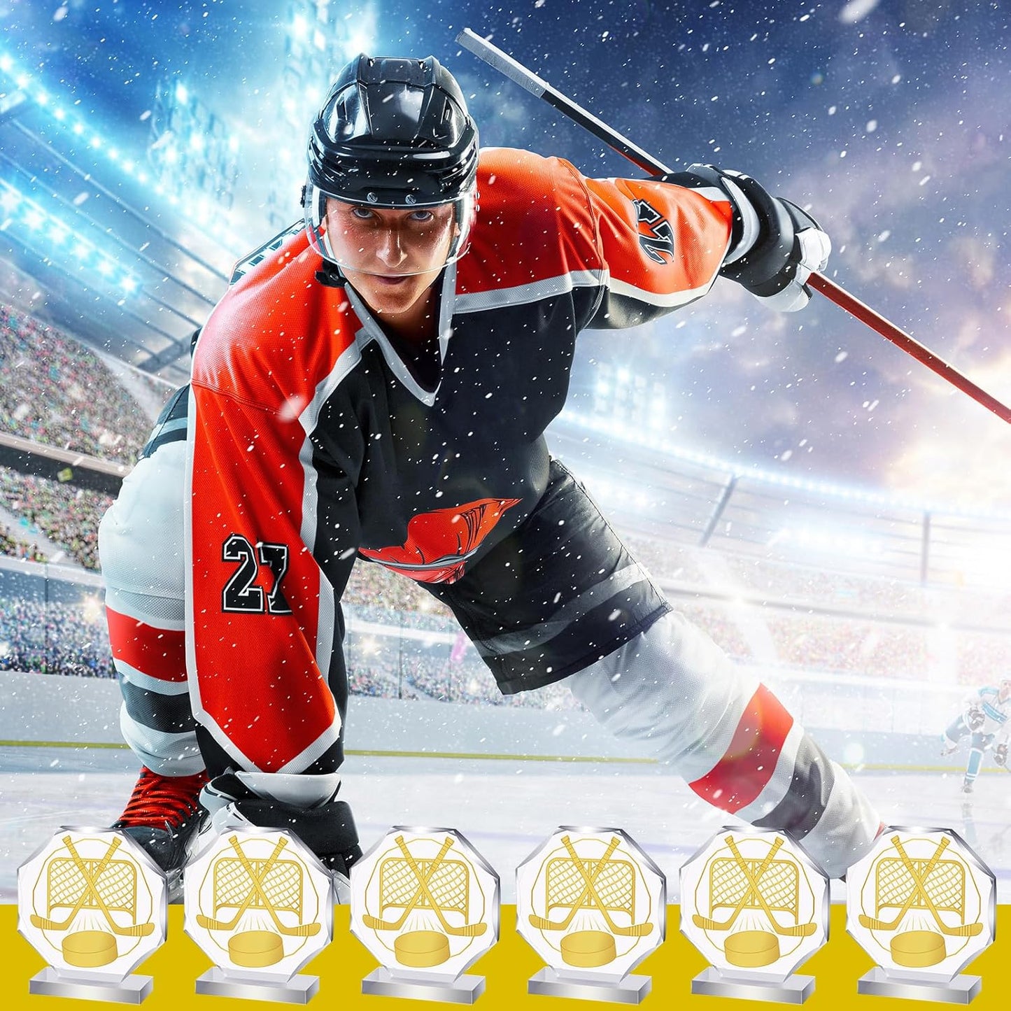 6 Pack Sports Trophy Acrylic Award Medals 4.72 x 4.72 Inch Sports Contest Trophies Bulk Plaques Team Prize Gift Trophies for Competition