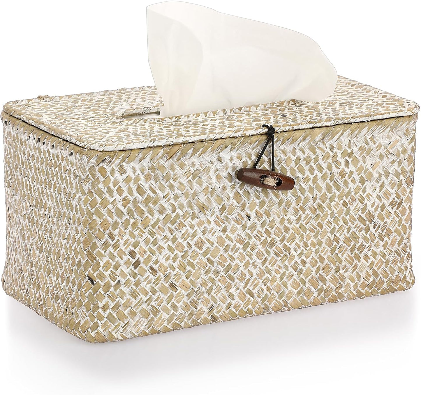 Sumnacon Tissue Box Cover-Large Rectangle Tissue Box Seagrass Tissue Box Holder Woven Tissue Holder Decorative Tissue Cover for Bathroom Tissue Box Cover Rectangular for Home Office Table Whitewash