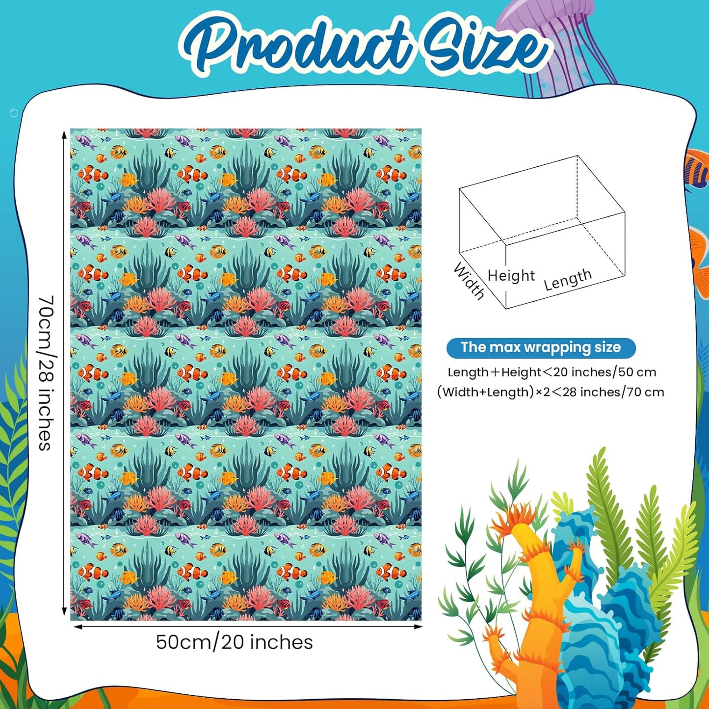 Pineraap Ocean Wrapping Paper 12 Sheets Under the Sea Gift Wrap for Ocean Lovers,Beach Parties,Marine Enthusiasts,20"×28"