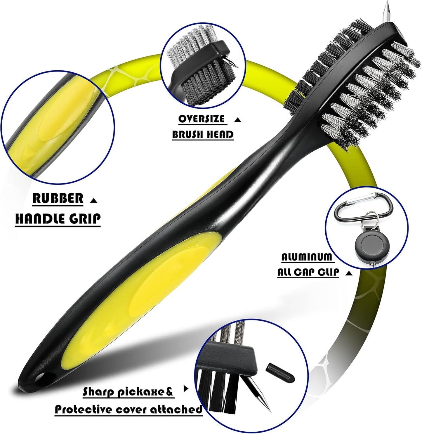 Mile High Life Golf Club Brush, Club Groove Cleaner with 2 Ft Retractable Extension Cord and Aluminum Carabiner, Golf Bag Accessories for Men and Women