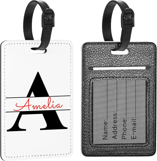 Personalized Leather Luggage Tags for Suitcase, Custom Golf Bag Tag Travel Labels Name Identifiers with Strap for Women Men Customized Your Own Text Photo Logo
