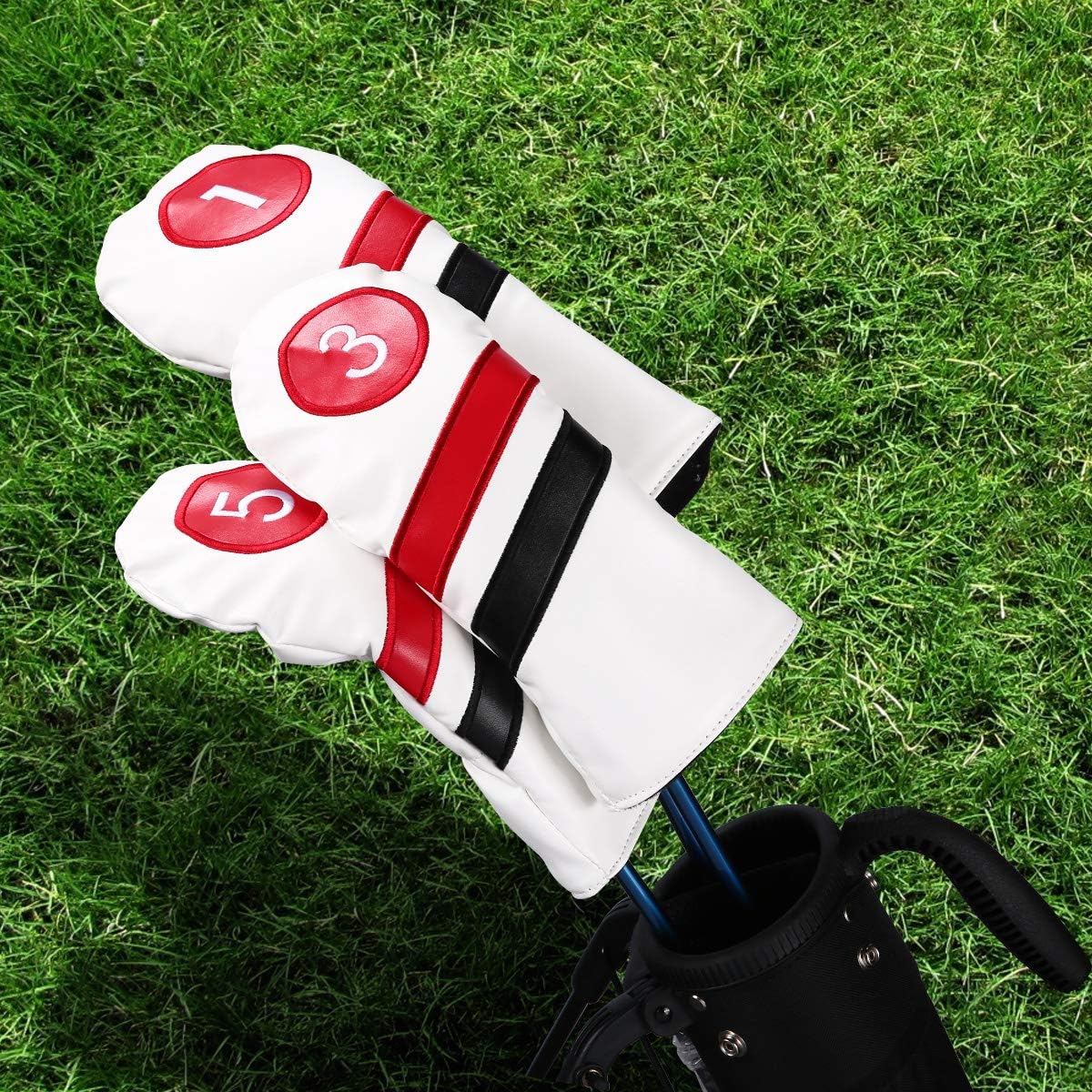 Golf Head Covers 3pcs Set, Driver Fairway Wood Headcovers, Vintage PU Headcovers for Golf Club
