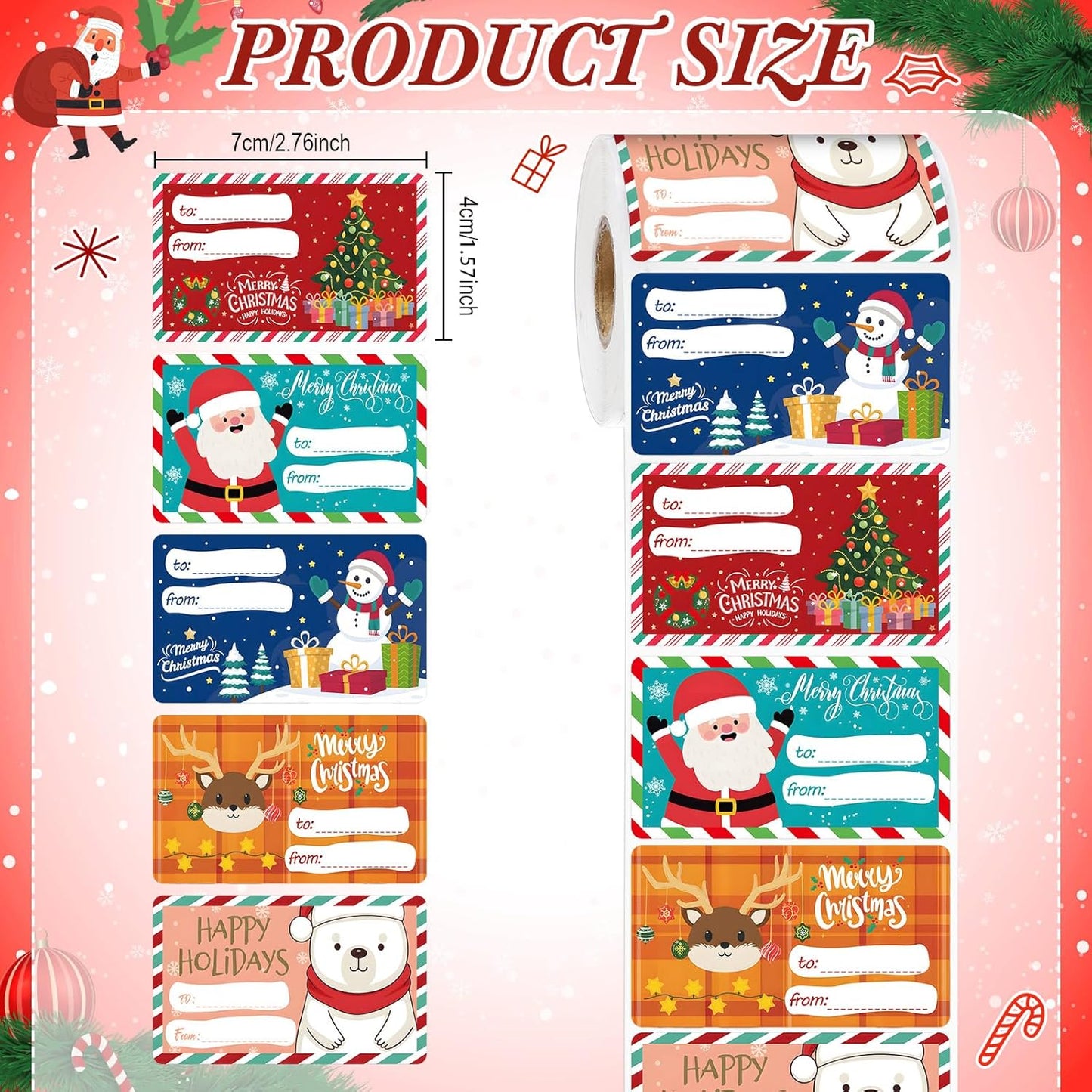 Outus 500 Pieces Christmas Tags Self Adhesive Gift Tags for Xmas Presents Christmas Name Labels Stickers for Wrapping Paper Festival Birthday Holiday Decor (Multicolor Style,2.76 x 1.57 Inch)