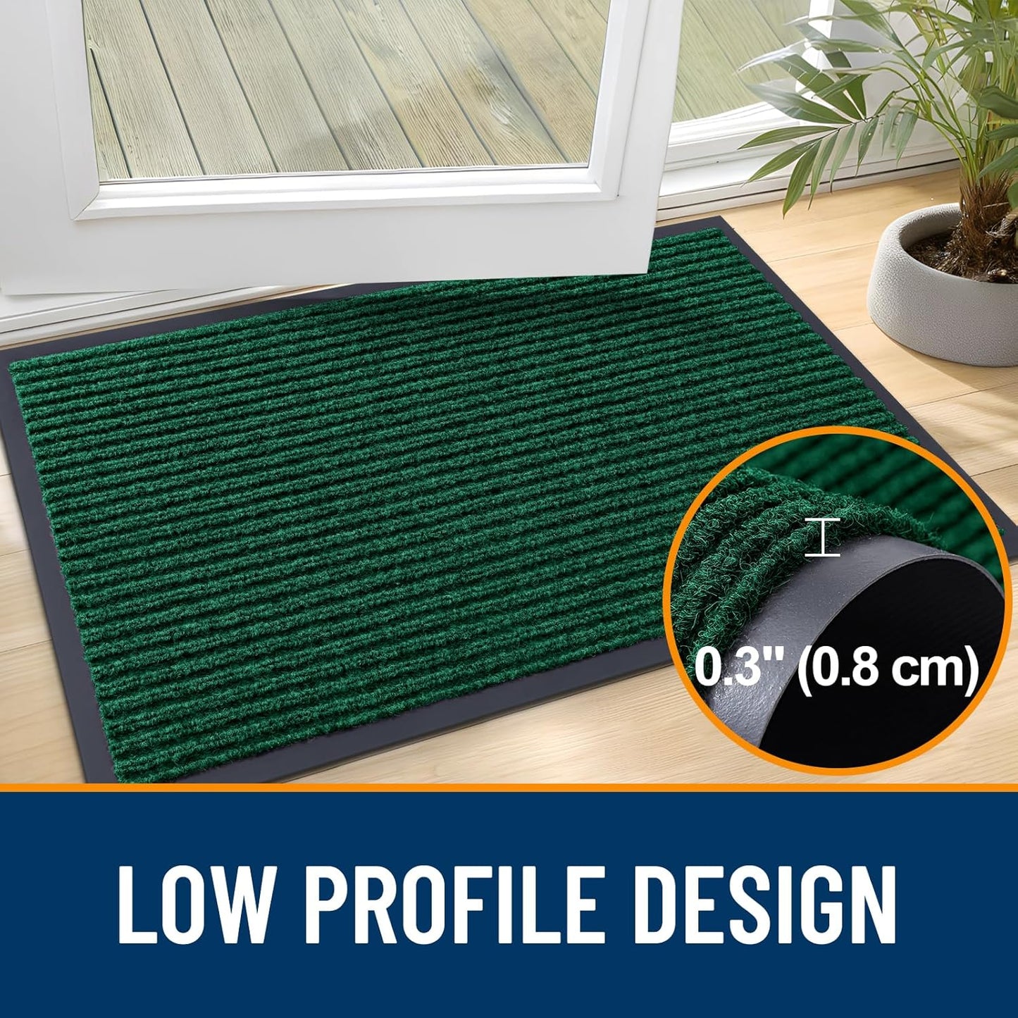 OLANLY Front Door Mat Indoor Outdoor Entrance, Waterproof Heavy Duty Doormat, Fade Resistant, Low Profile, Easy Clean Patio Porch Welcome Floor Mats for Entry, 29.5x17, Green