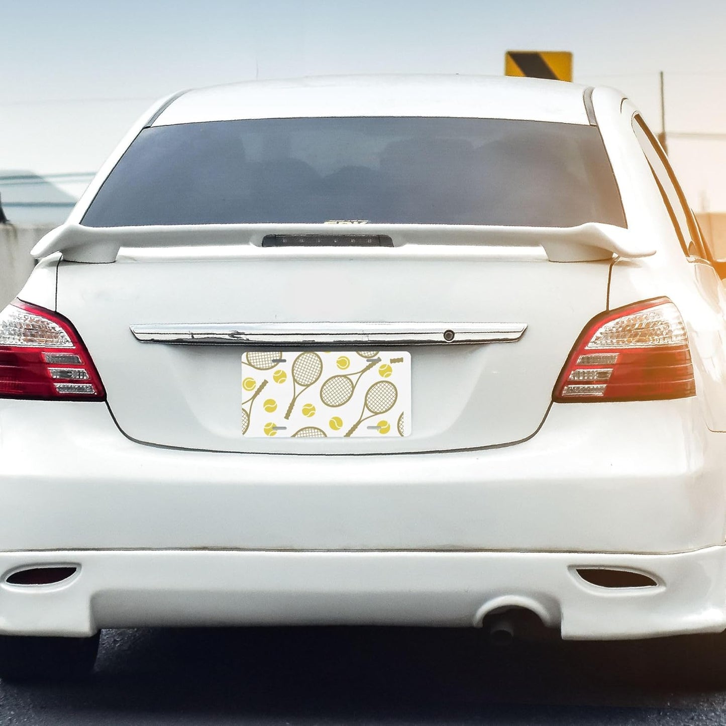 Front License Plate for Car Designs Sports Tennis Racket Ball Stainless License Plate Cover Holder for Men Women Metal Aluminum Decorative Accessory Vanity Tag Standard 6 X 12 Inch (4 Holes)