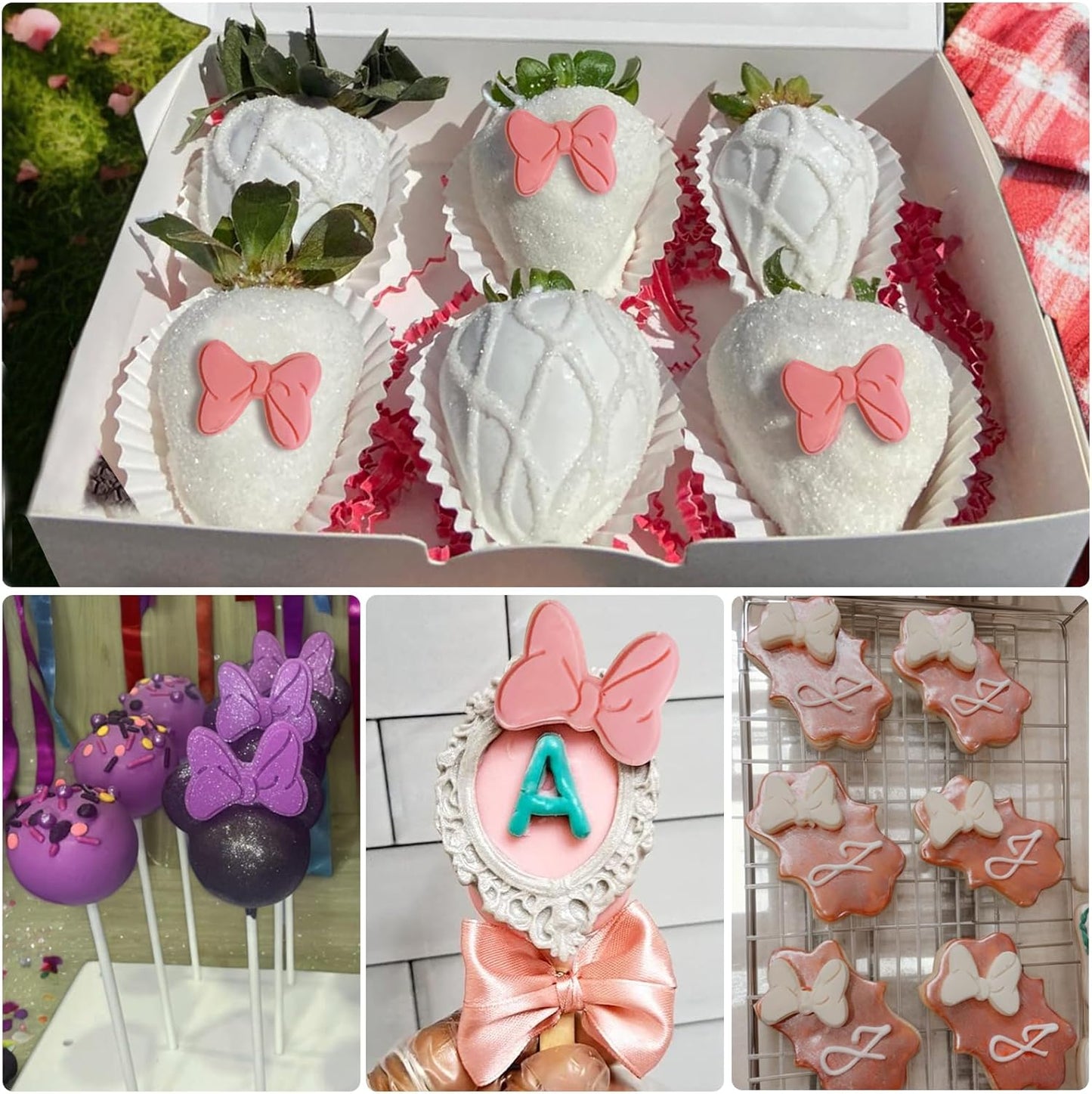 4 Pcs Bow Silicone Mold Fondant Bow Mold Cupcake Bow Molds for Cake Decorating Chocolate Candy Cake Pop Molds for DIY Desserts Fondant Clay