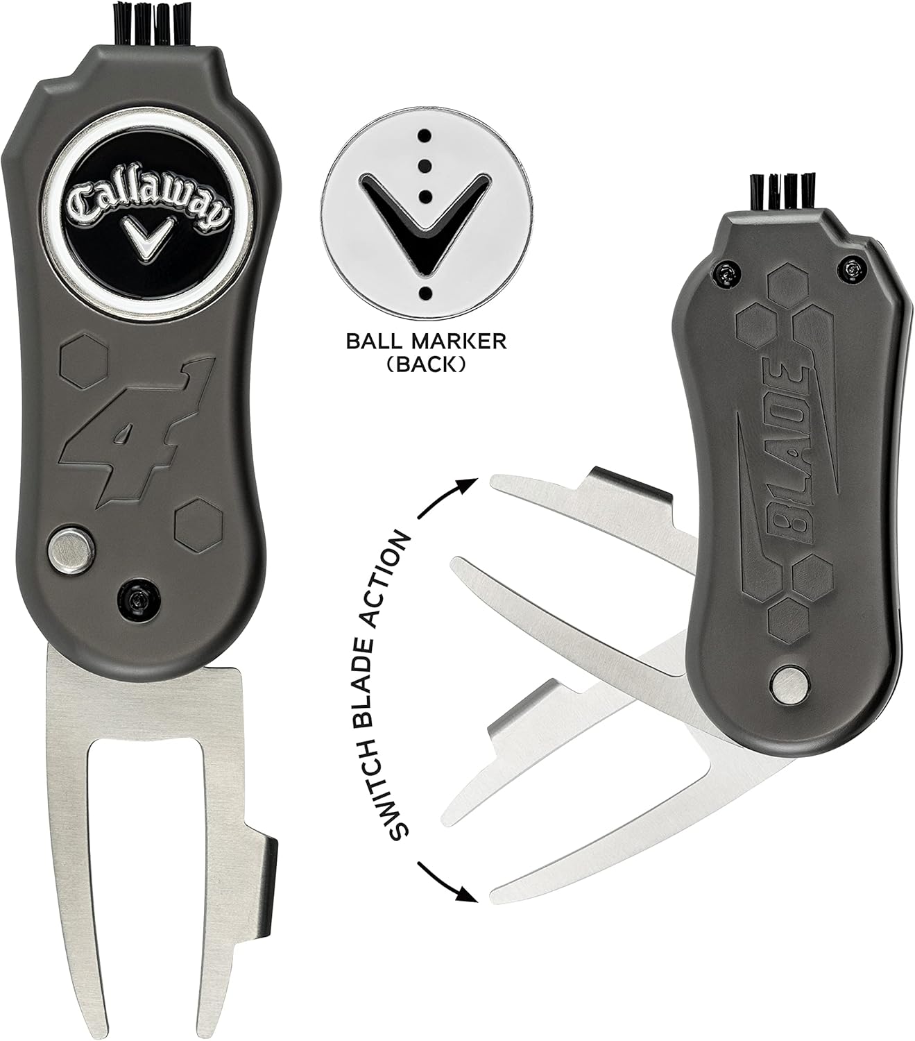 Callaway 4-in-1 Blade Divot Repair Tool - Black Switch Blade 4-Function Golf Divot Tool
