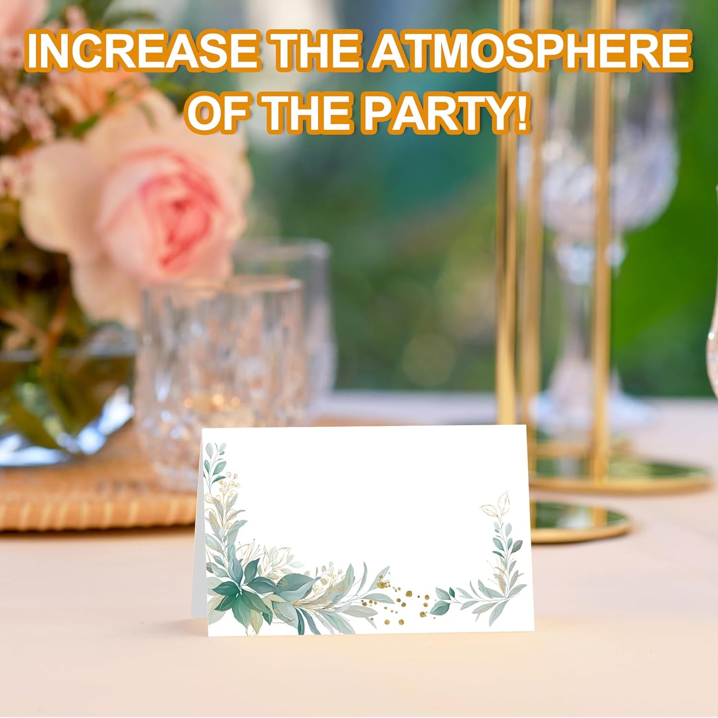 Greenery Place Cards, Gold Foil Table Place Cards For Table Setting, Name Cards For Birthday Party Baby Shower Gender Reveal Wedding Bridal Shower, 25 Cards Included -14
