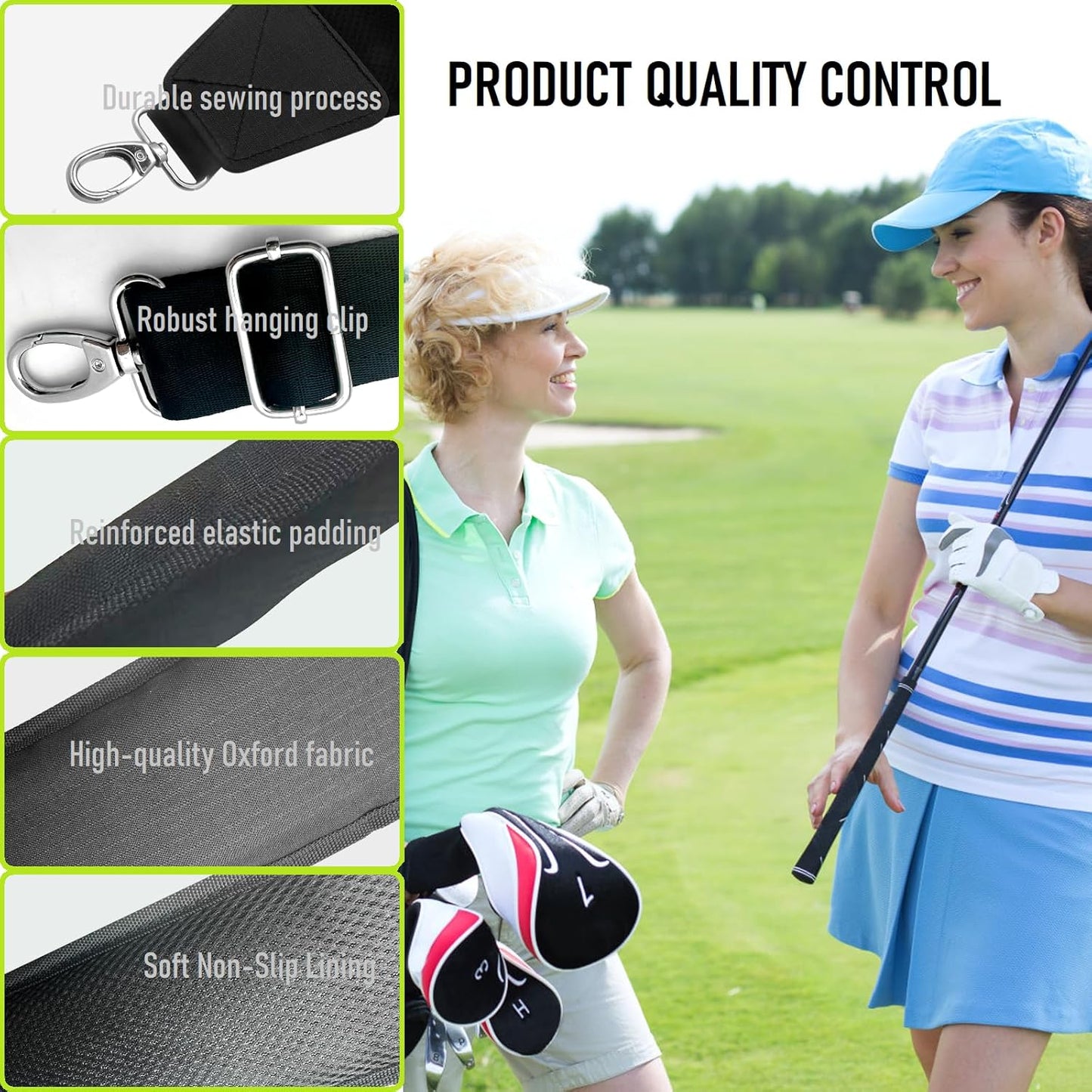 Golf Bag Shoulder Strap Upgraded Single Padded Adjustable Straps Universal Replacement(All in Black,1 Pack)