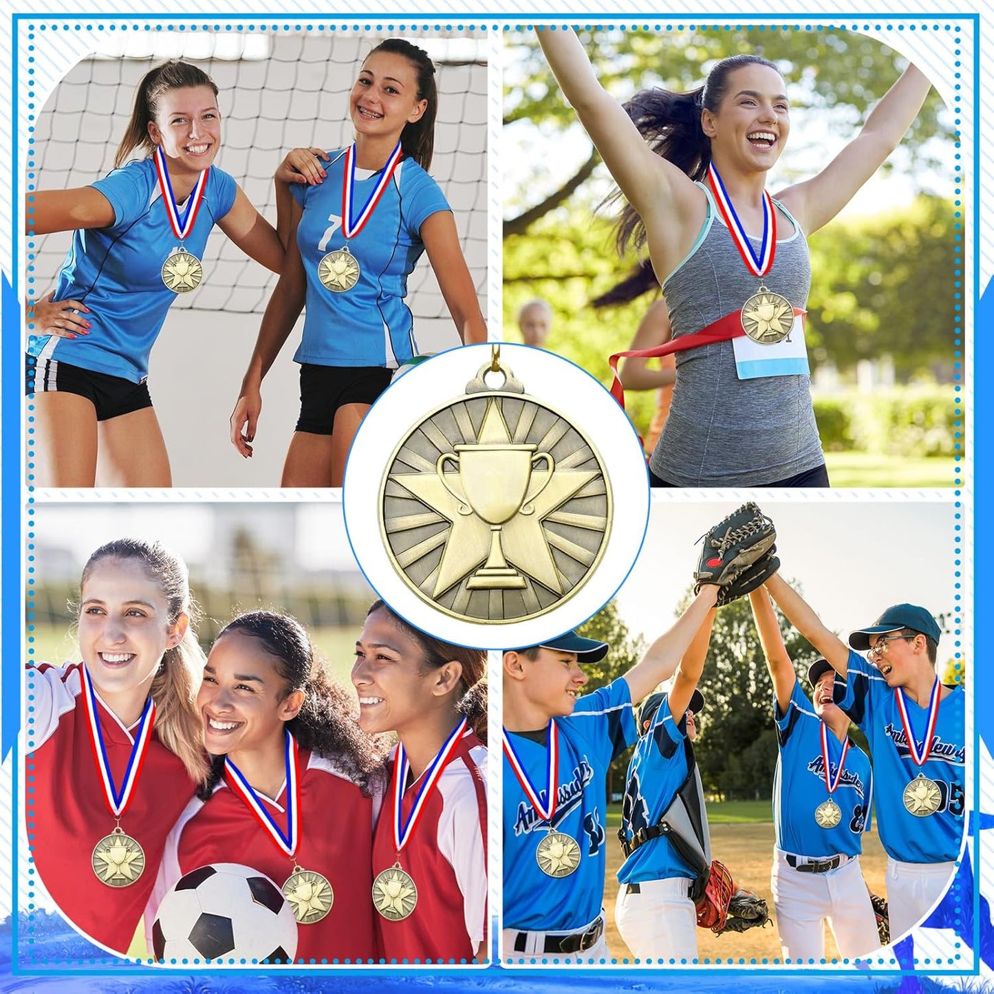 Remuuly 30 Pcs Gold Medals Bulk 2'' Basketball Soccer Baseball Volleyball Football Lacrosse Kickball Cheer Bowling Trophy Medals for Awards for Sports Participation Winner Gift