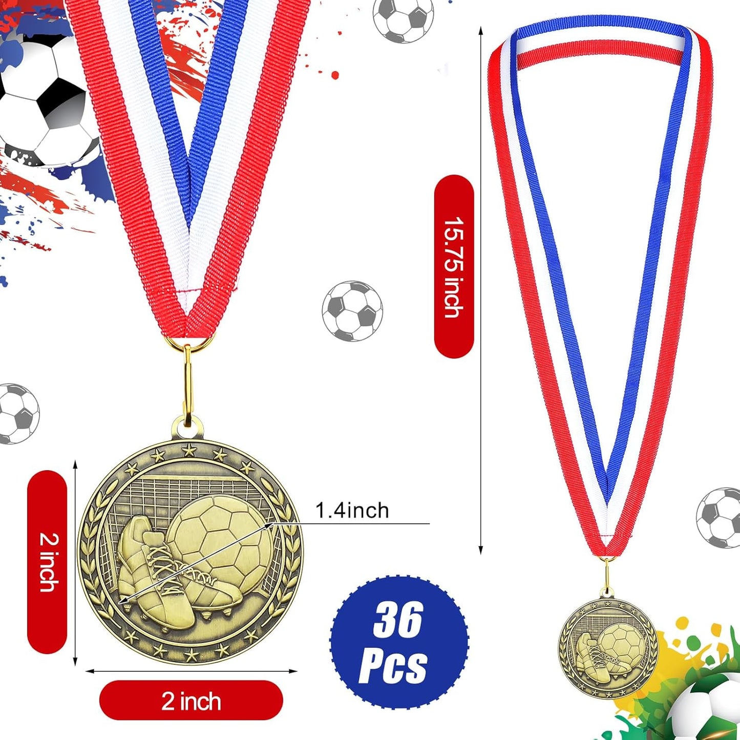 36 Pcs 2'' Gold Medals Bulk Volleyball Football Basketball Soccer Baseball Archery Dink Ball Cheer Track Bowling Awards Medals with Ribbons for Sports Participation Winner Gift