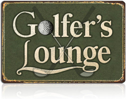 Golfer’s Lounge Tin Sign – Golf Wall Decor for Nursery, Office, Bathroom or Home – Vintage Golf Room Decoration Metal Sign for Bar, Man Cave, or Golf Zone – Golf Signs Gift Idea 8x12 Inch