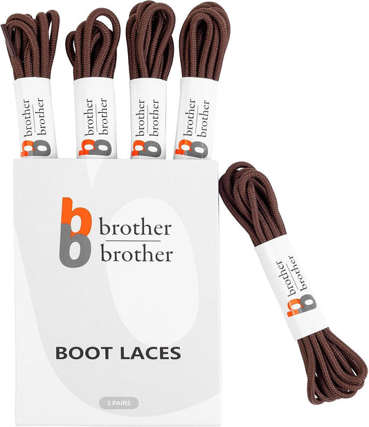BB BROTHER BROTHER Boot Laces (5 Pairs) of Heavy Duty and Durable Round Shoelaces for Work, Hiking and Walking Boots