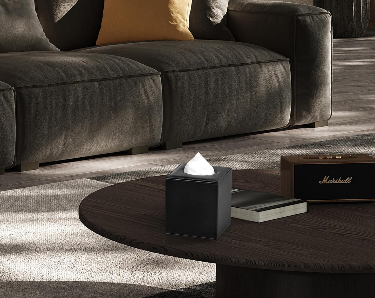 Tissue Box Cover Square Tissue Box Holder for Bathroom (Black)