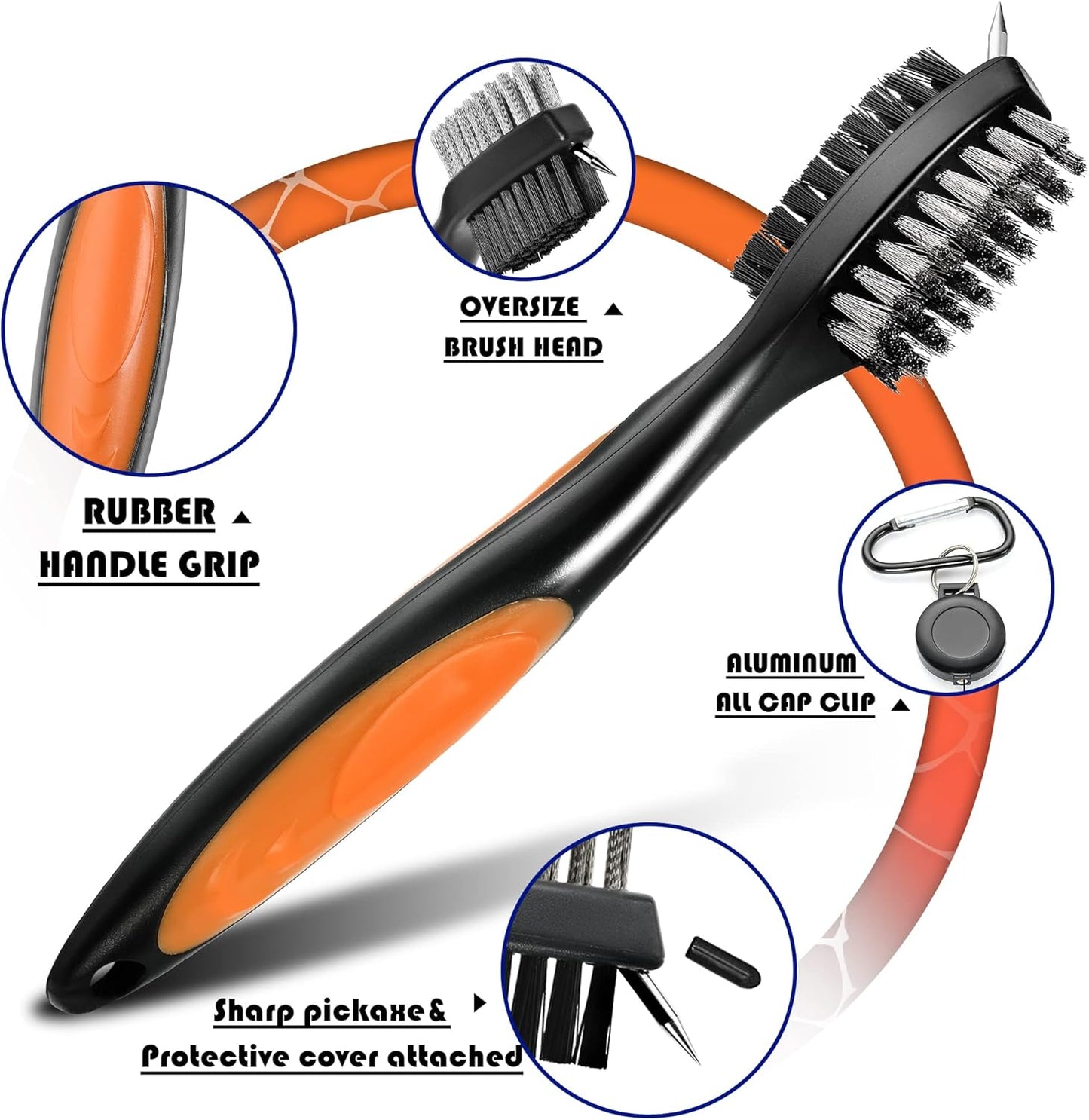 Mile High Life Golf Club Brush, Club Groove Cleaner with 2 Ft Retractable Extension Cord and Aluminum Carabiner, Golf Bag Accessories for Men and Women
