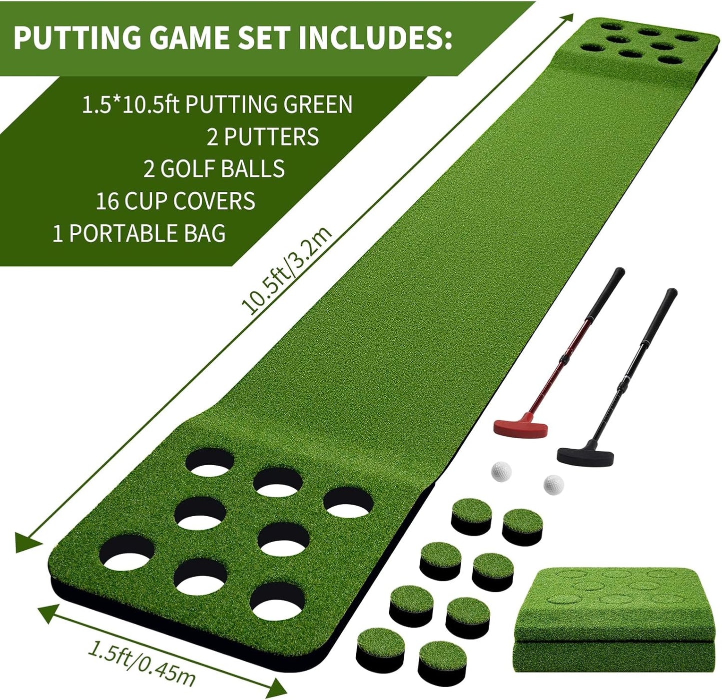 Wekin Indoor Putting Green Mat with 2 Putters, 2 Balls,12 Hole Covers, Golf Training Mat for Party Game, Great Gifts for Men
