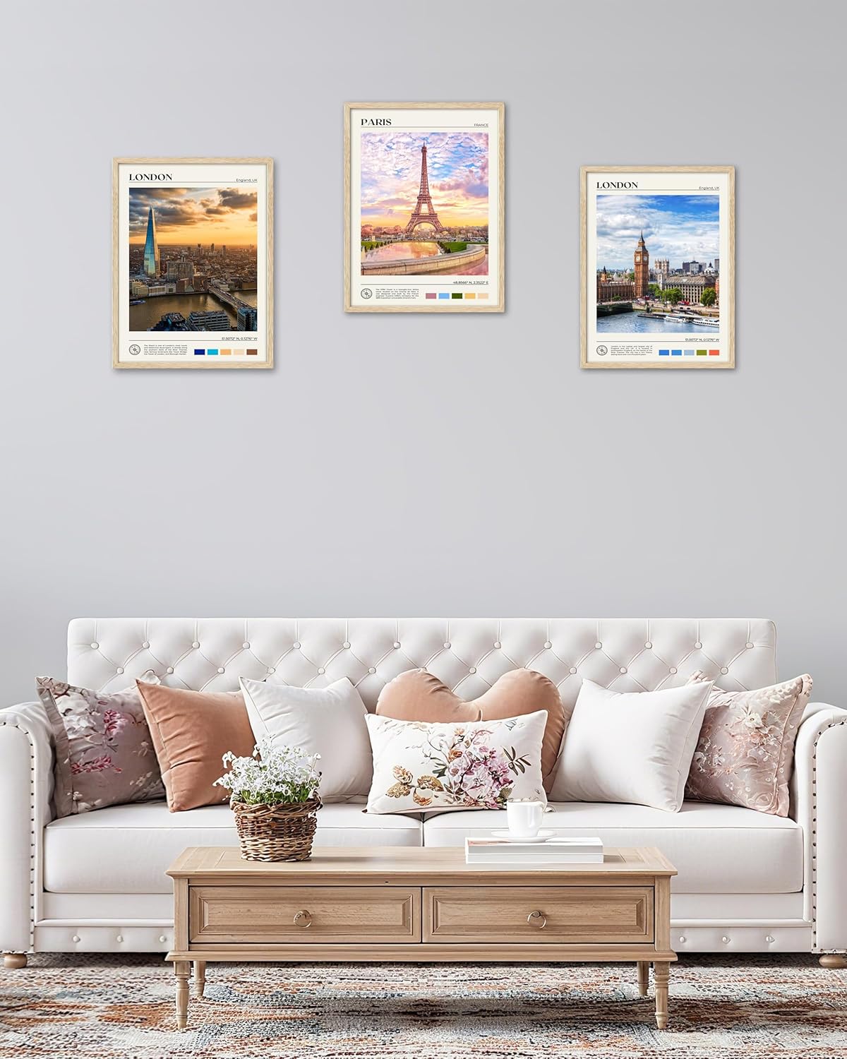 HesenDot Natural OAK Wood Framed Paris City Wall Art,12x16in Iconic Scenery Canvas Wall Print Posters,Classic Urban Landmark Wall Decor for Living Room,Bedroom,Office Gallery Set of 1