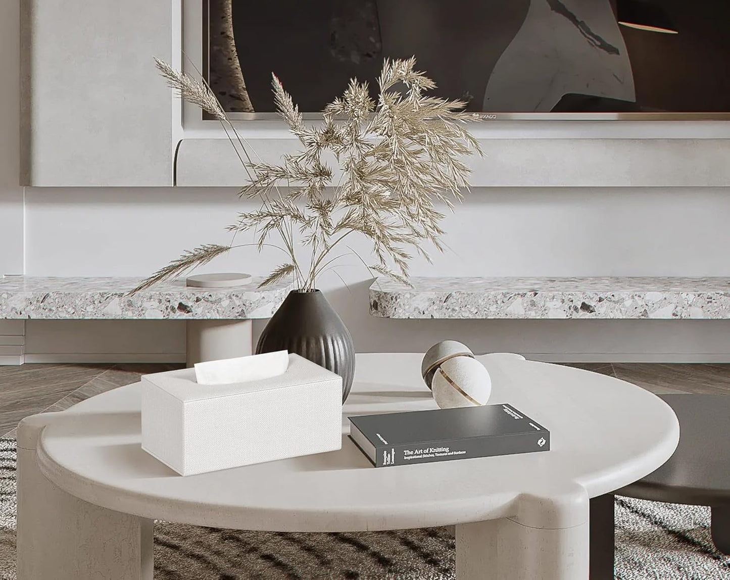 Tissue Box Cover Rectangular Tissue Box Holder for Bathroom (Beige)