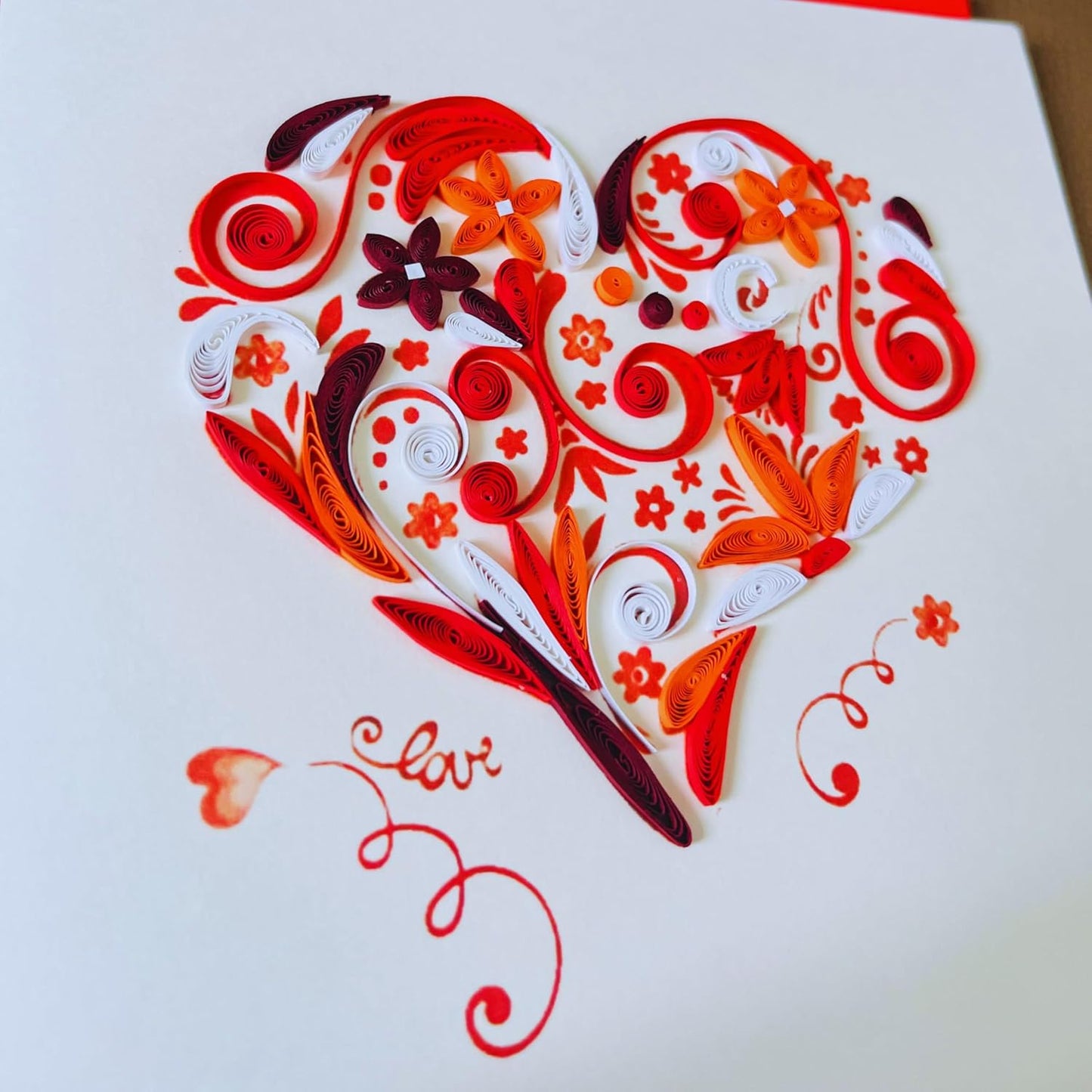 Quilling Cards, handmade card, quilled cards with Handmade Art for all occasions: quilling birthday card for women, Birthday card, mother... colorful heart design (Red heart)