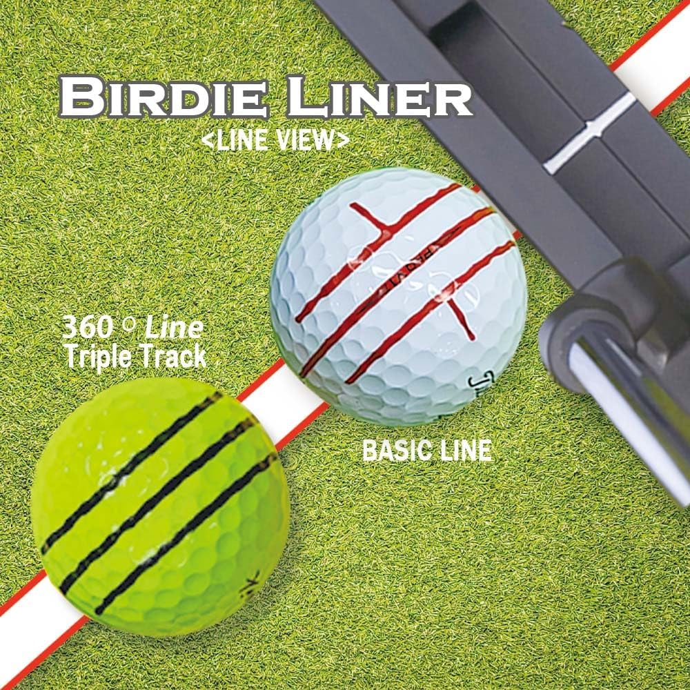 Birdie Liner Burgundy Golf Ball Marker Alignment Tool Kit - 360-Degree Triple Line Stencil Black with 3-Color Pens and Gift Box - Premium Quality