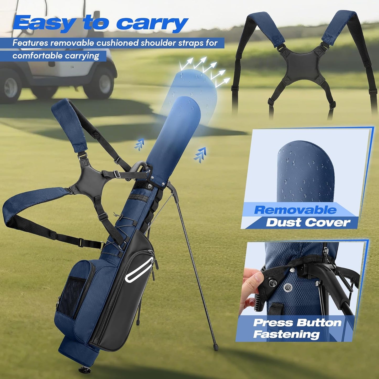 Golf Stand Bag Fit Up to 7 Clubs, Compact Design for Par 3 Courses and Driving Range, Lightweight Pitch and Putt Golf Bag, with Padded Double Strap, Rain Cover, Accessory Pockets