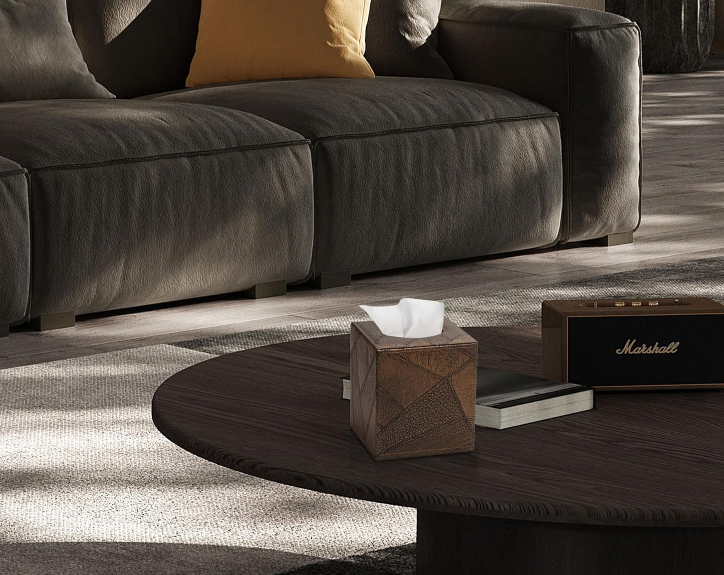 Tissue Box Cover Square Tissue Box Holder for Bathroom (Retro Brown)