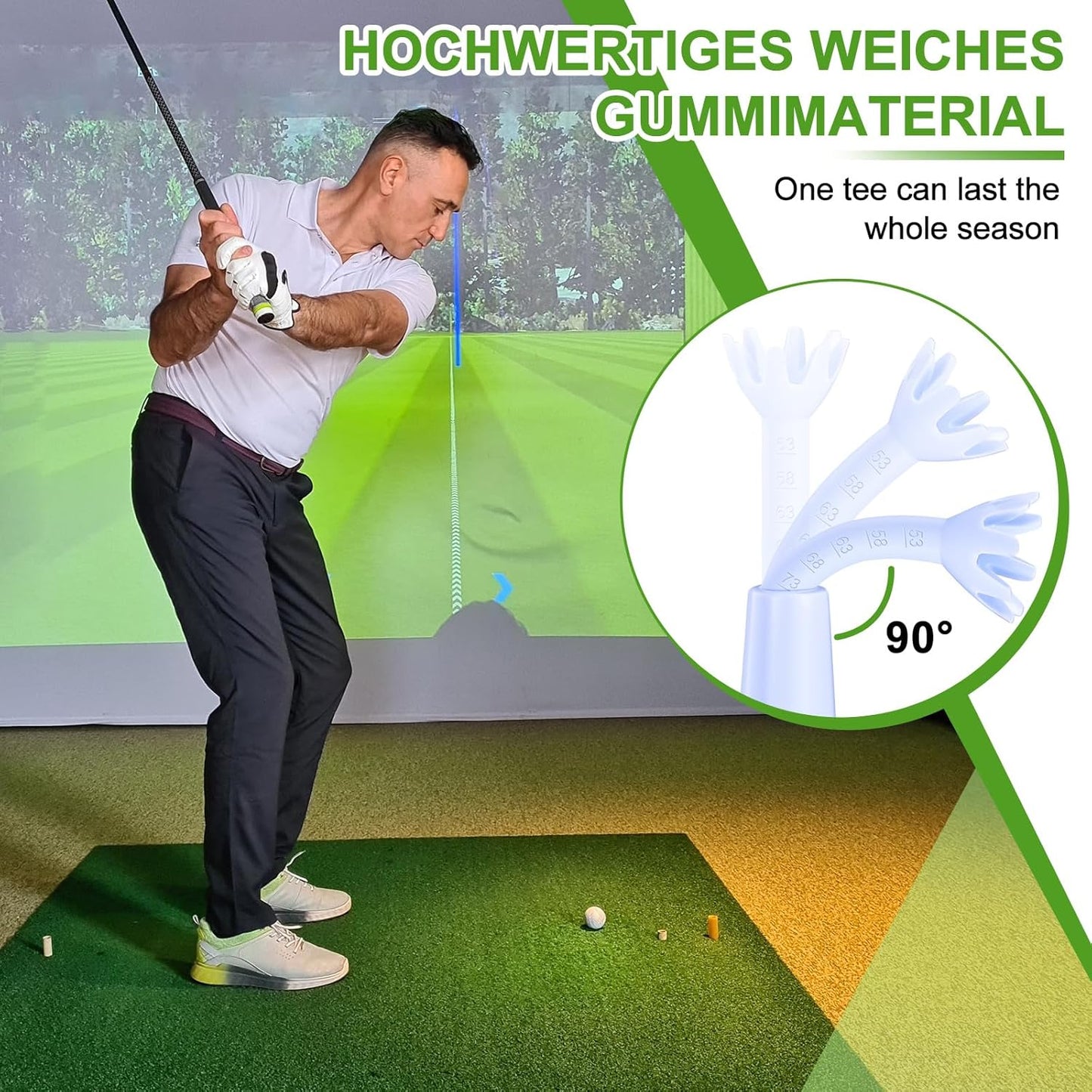 6 Pieces Adjustable Golf Tees Set for Driving Range Mats Simulator 2.1-2.9 Inches Height Range Tees Rubber Plastic Unbreakable Golf Accessories for Indoor Outdoors, White