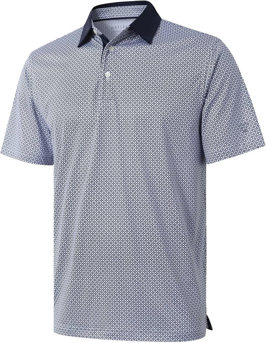 Golf Shirts for Men Dry Fit Short Sleeve Print Performance Moisture Wicking Polo Shirt