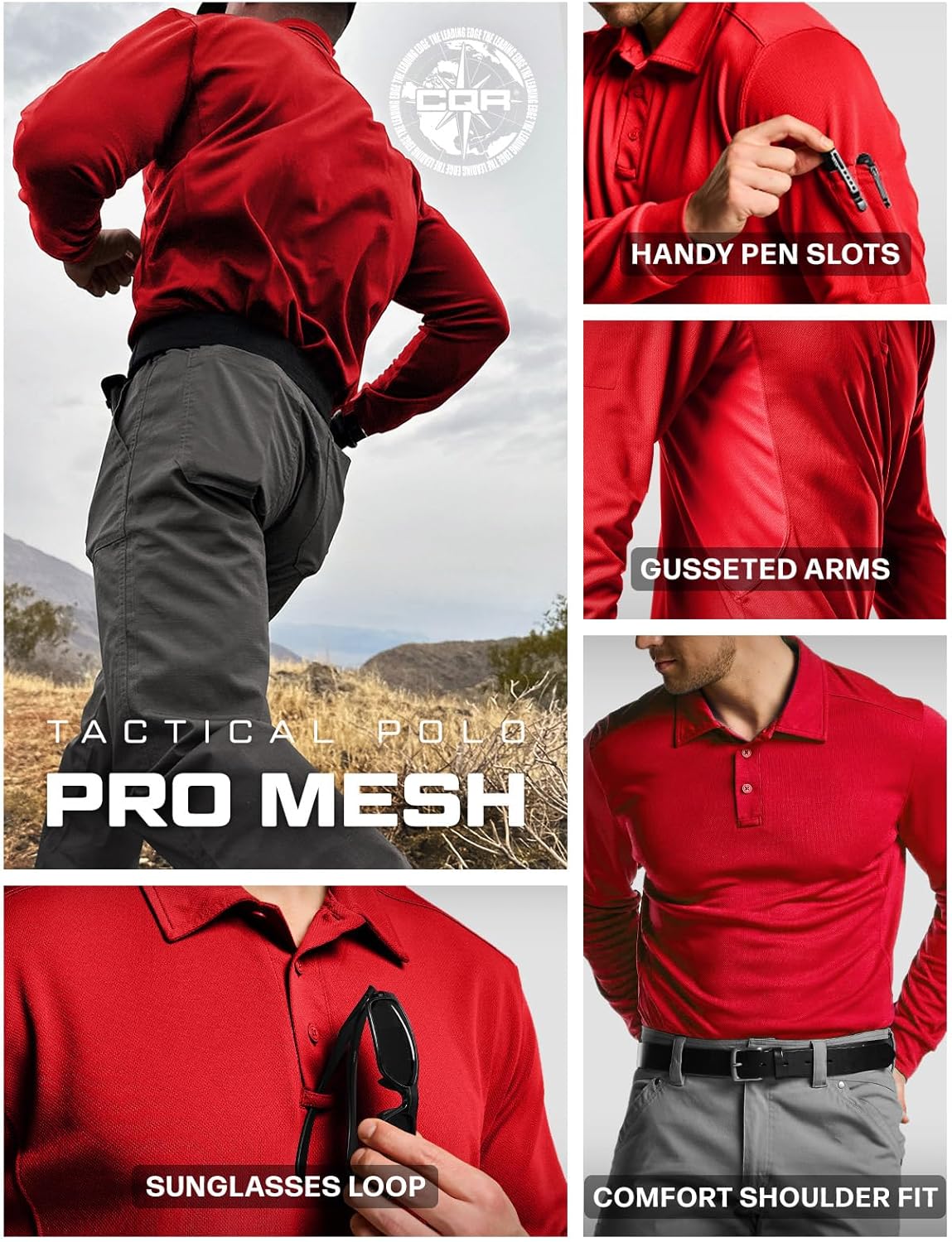 CQR Men's Polo Shirt, Long Sleeve Tactical Shirts, Outdoor UPF 50+ Pique Shirt, Dry Fit Lightweight Golf Shirts