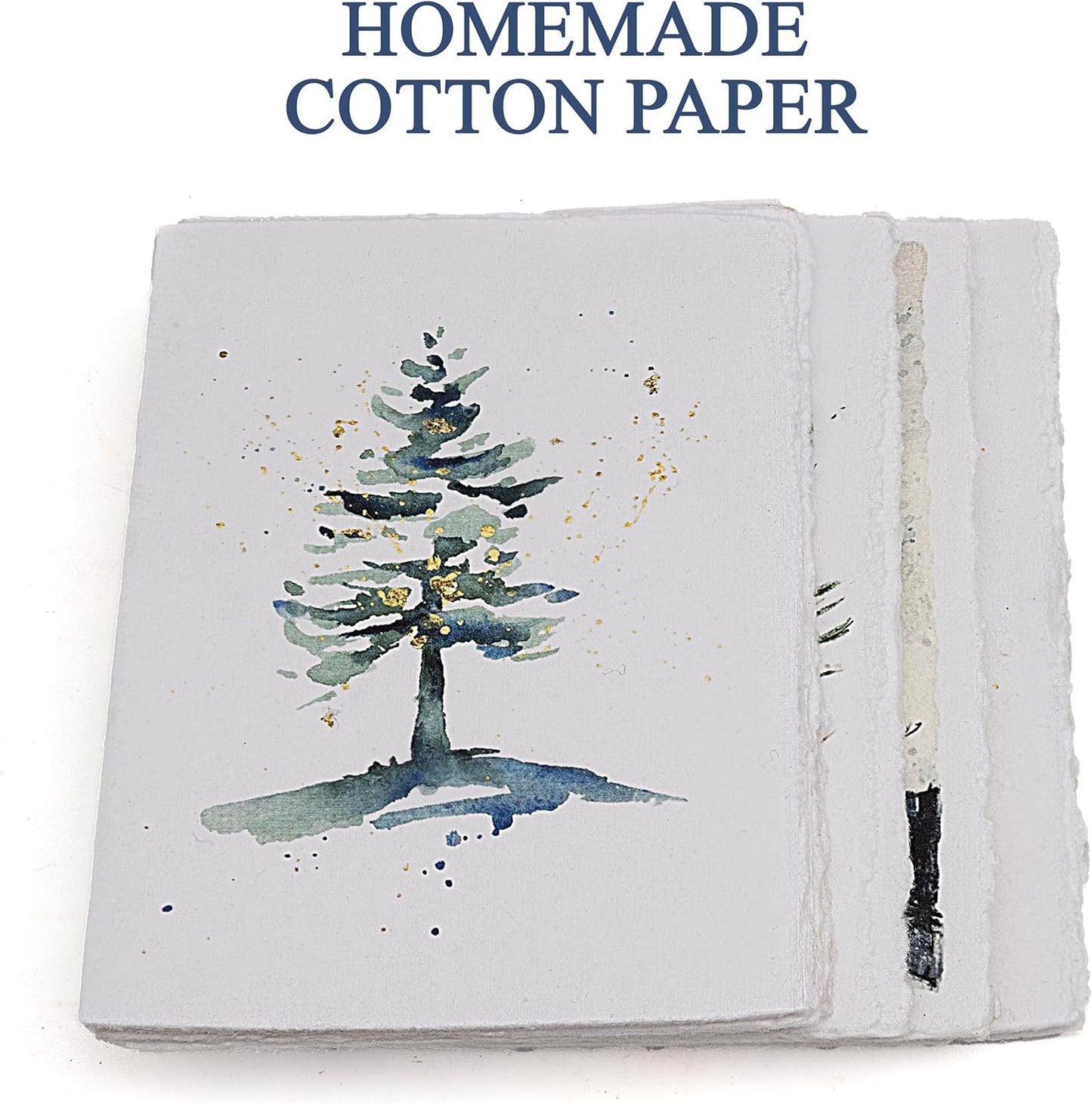 WANDERINGS Handmade Deckle Edge Blank Greeting Cards & Envelopes with Winter Art - Thick 300gsm paper– 20 Cards (5 Each of 4 Varieties) for Invitations, Thank Yous, Christmas and Birthday Cards –5x7