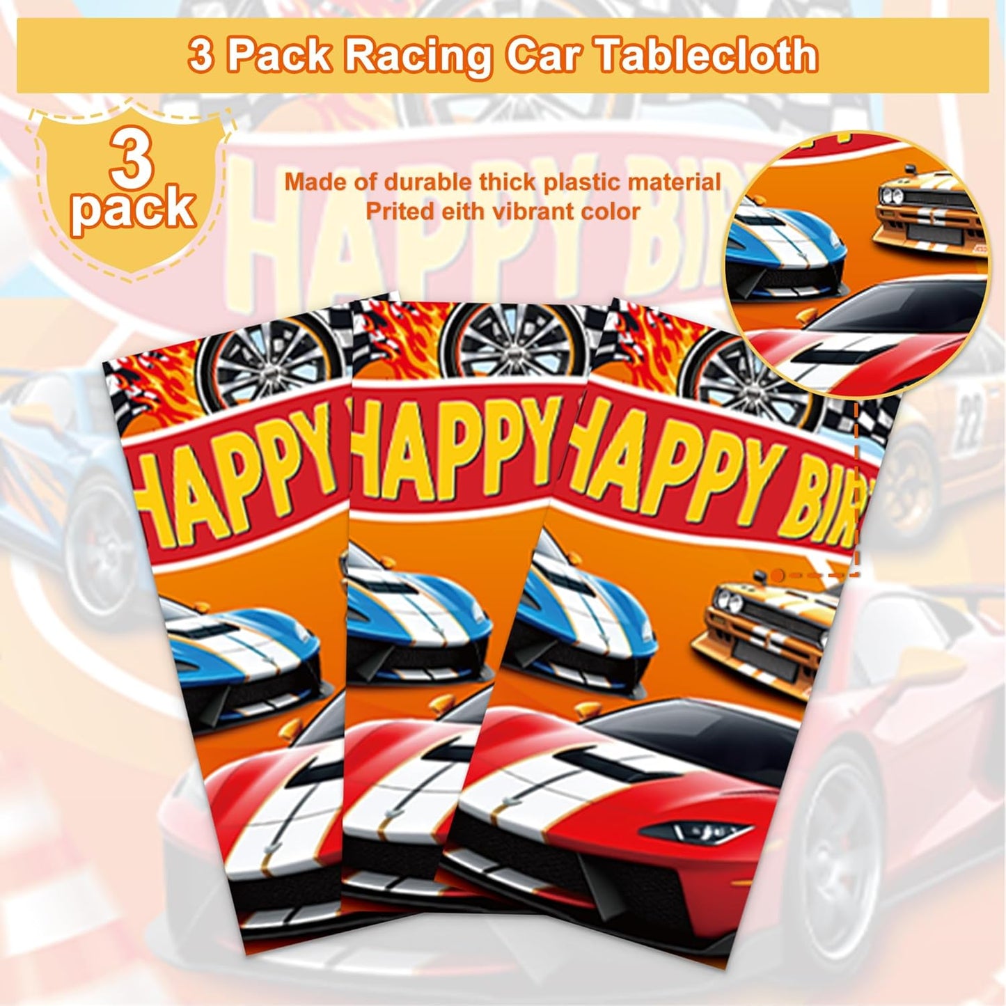 3Pcs Racing Car Plastic Tablecloth, Race Birthday Party Decorations, Checkered Table Cloth Decor 54'' x 108''