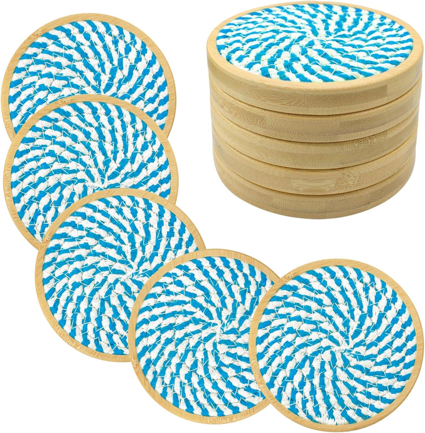5 Pack Absorbent Coasters for Drinks, 4.3 Inches Cork for Coffee Tables, Wooden Drink Protection, Cute for Kitchen, Farmhouse, Bar, and Office (Blue)