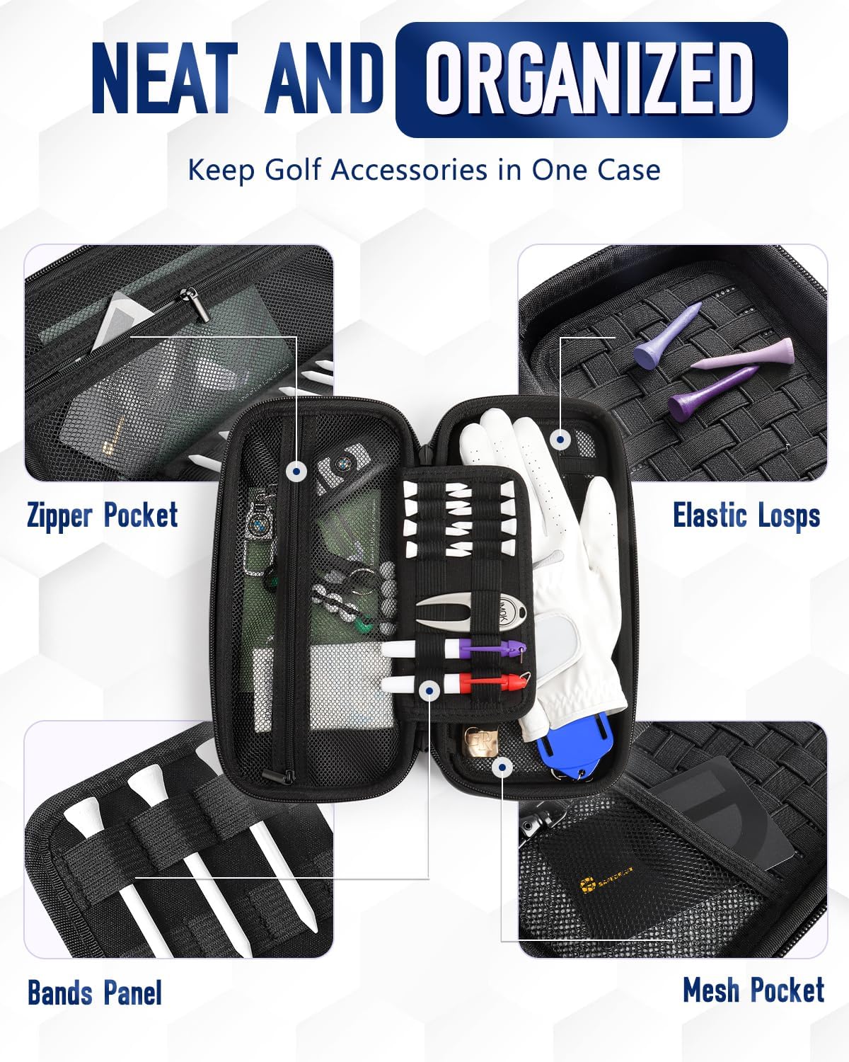 Active Carbon Fabric Odor - Absorbing Golf Glove Holder Case with Glove Shaper - Fits Golf Club Bag, Multifunctional Golf Organizer for Phone, Tees, Divot Tool, Golf Gifts for Men & Women