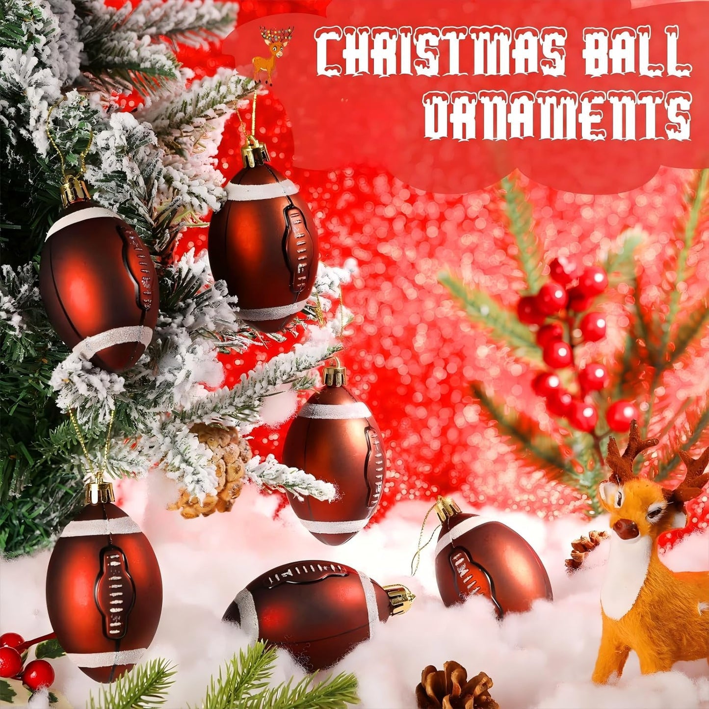 Leitee 18 Pcs Christmas Plastic Football 2.36 Inch Xmas Tree Ornaments with Hanging Loop Sports Theme Decorative Hanging Ornaments for Holiday Party Christmas Tree Home