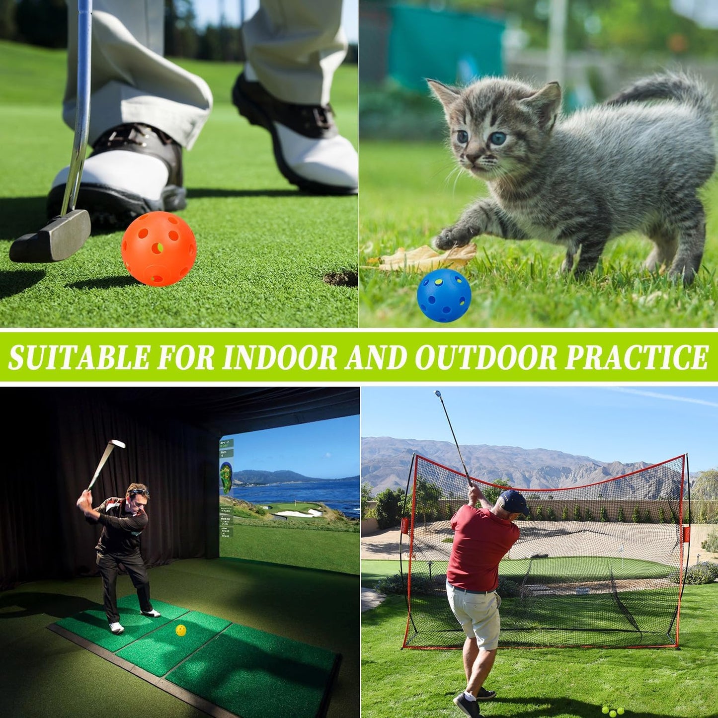 KOFULL 50 Pack Colored Golf Practice Ball, 40mm Hollow Sports Golf Training Balls Plastic Airflow Good for Your Pets(Multicolor)