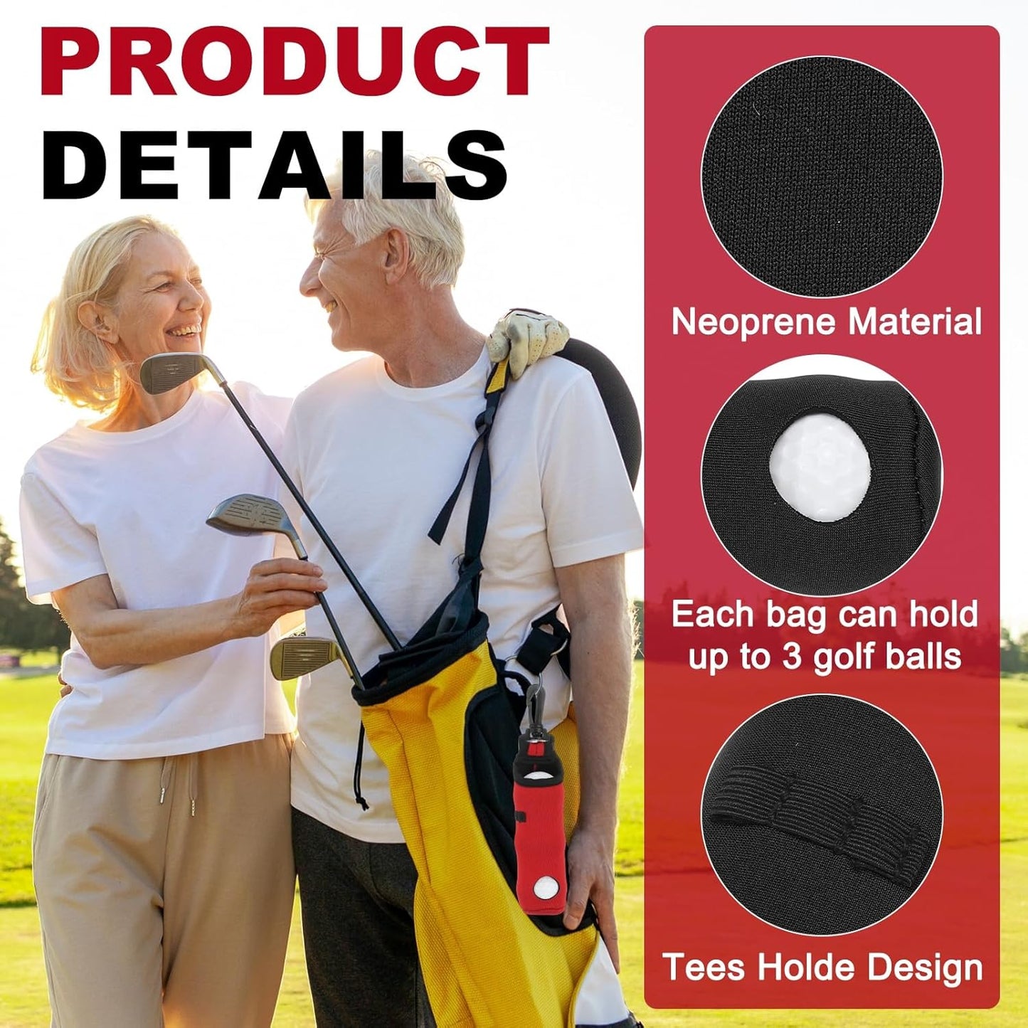 uxcell Golf Ball Carry Bag, Waist-Mounted Storage Bag Neoprene Golf Tee Holder Pouch with Lightweight Hook for Men and Women