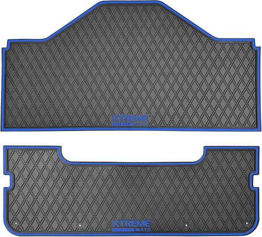 Evolution D5 Golf Cart Floor Mat Set- Rubber Double Diamond Design - Fits D5 2+2 (2 Forward + 2 Rear Facing) Including Evolution Maverick and Ranger Trims (Blue Trim, D5 2+2 Front & Rear Facing)