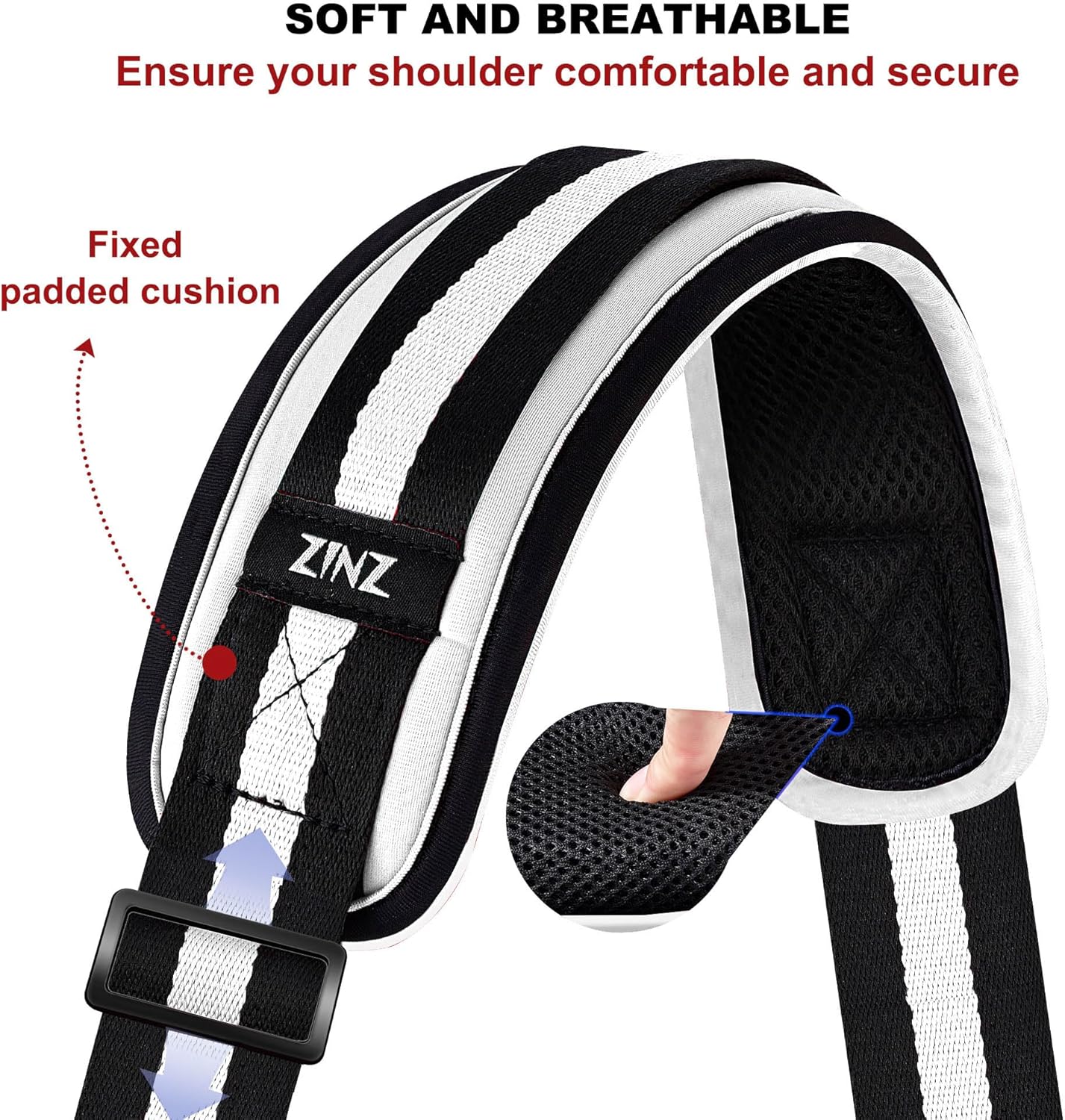 ZINZ 79.5" Universal Bag Strap with Ultra-Thick Fixed Breathable Pad Adjustable Heavy-Duty Shoulder Strap for Laptop Bag Crossbody Luggage Gym Bag Camera Bag and More -TW01B03