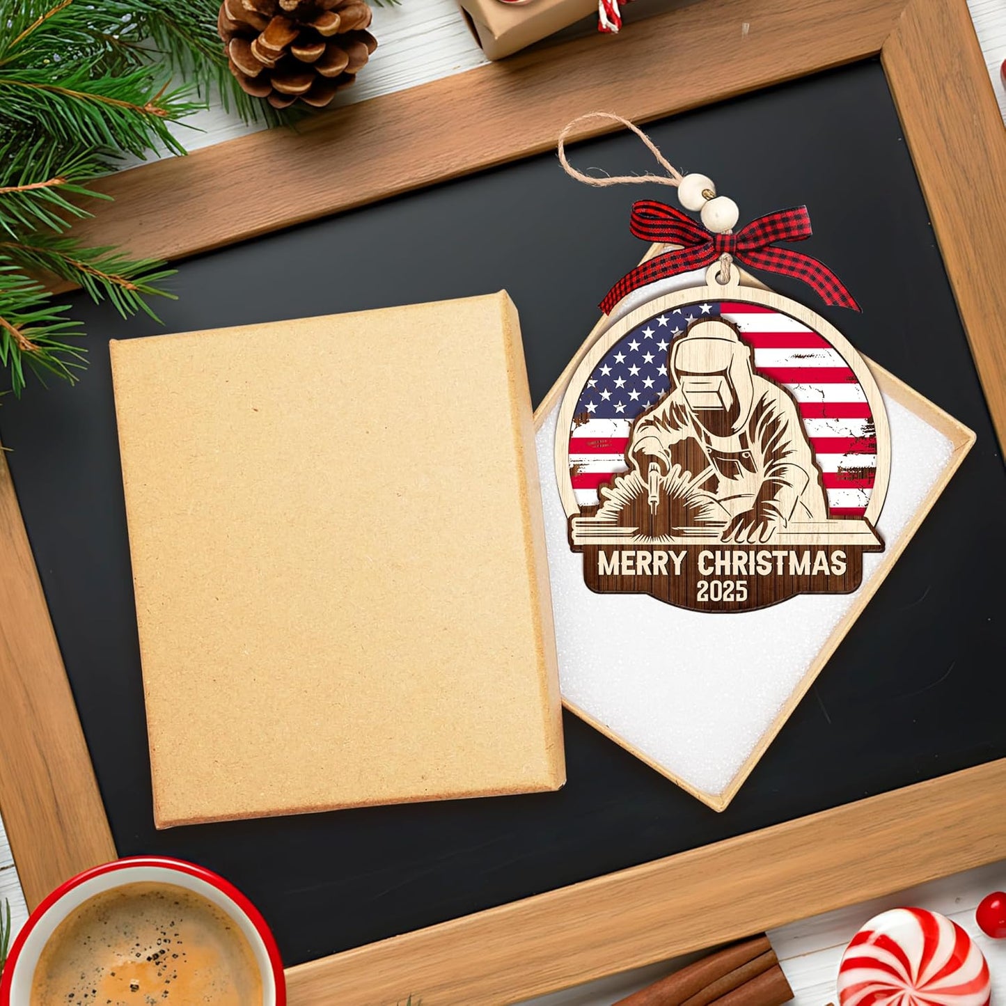 HEXMOZ Welder Ornament for Christmas Tree - Welding Ornaments - Welder Gifts, Welding Gifts for Men, Women - Merry Christmas Wood Ornament 2025 Decoration