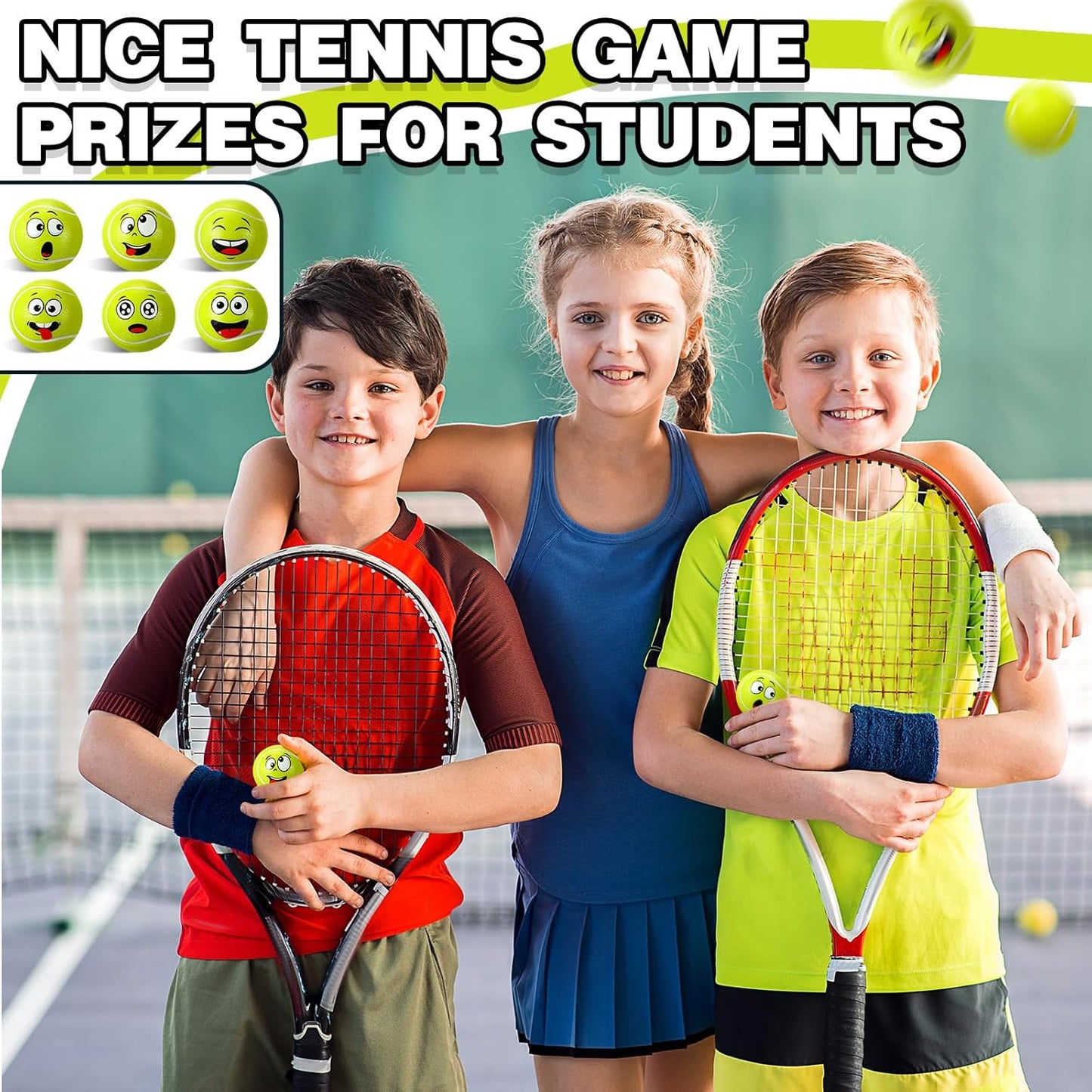 12 Pcs Mini Face Stress Balls for Boys Girls Sport Funny Face Squeeze Foam Balls for Stress and Anxiety Relief for Party Favors Birthday Gift Decoration(Tennis)