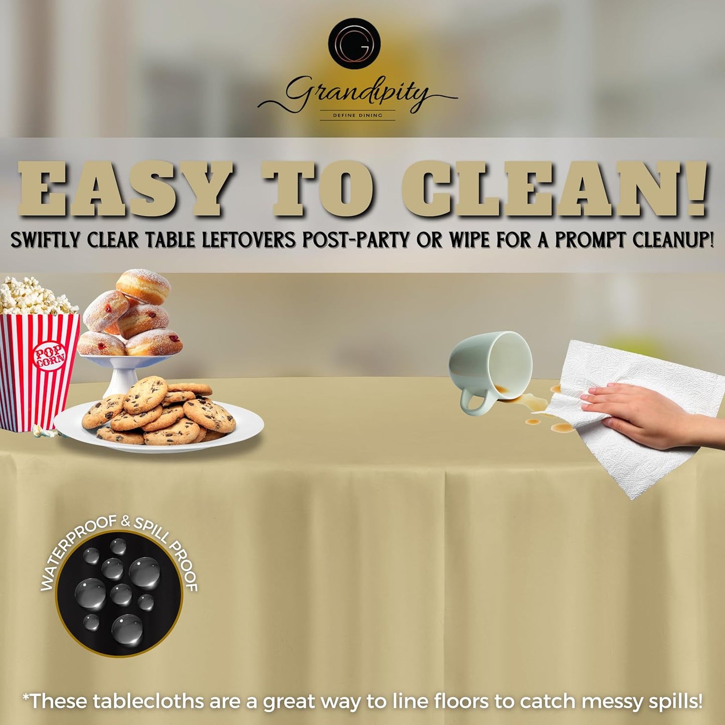 Grandipity 12 Pack Premium Disposable Plastic Tablecloth 84" Inch Decorative Round Table Cover - Beige