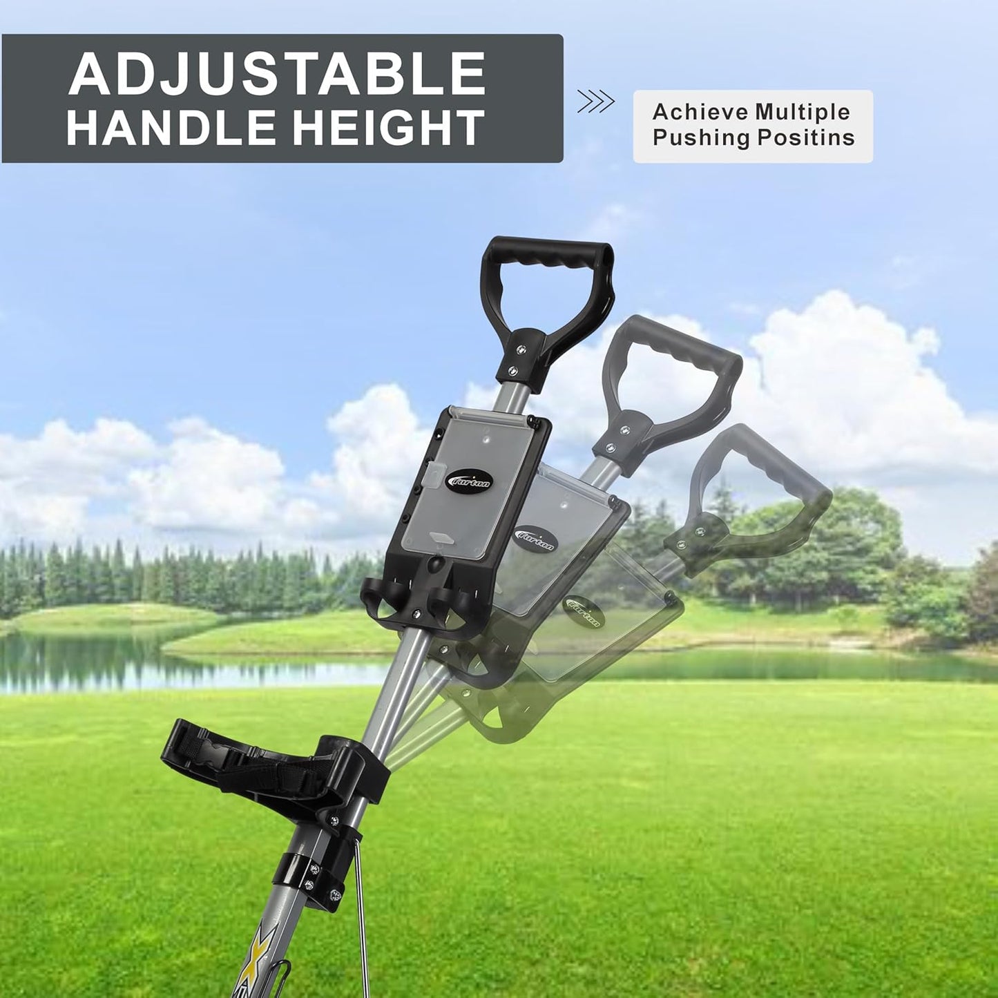 X-Lite Golf Push Cart Two Wheel, Ultra Lightweight & Compact Golf Bag Cart, Foldable for Easy Storage, Ergonomic Handle, Built-in Scorecard & Ball Holder, Smooth Rolling Wheels, Silver