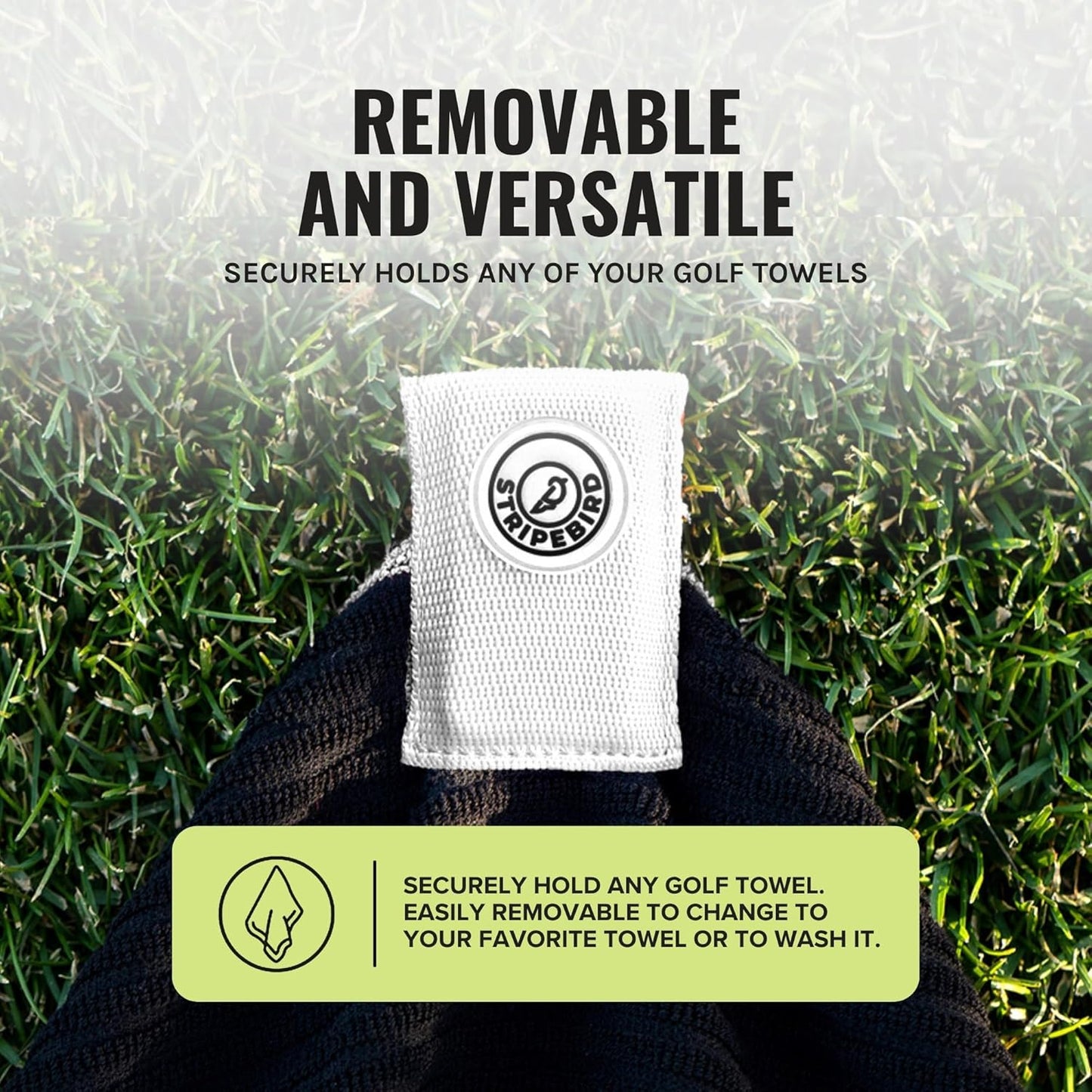 Stripebird Magnetic Clip for Any Towel (White) - Highest Strength Magnet for Golf Towel - Removable - Golf Towels for Men