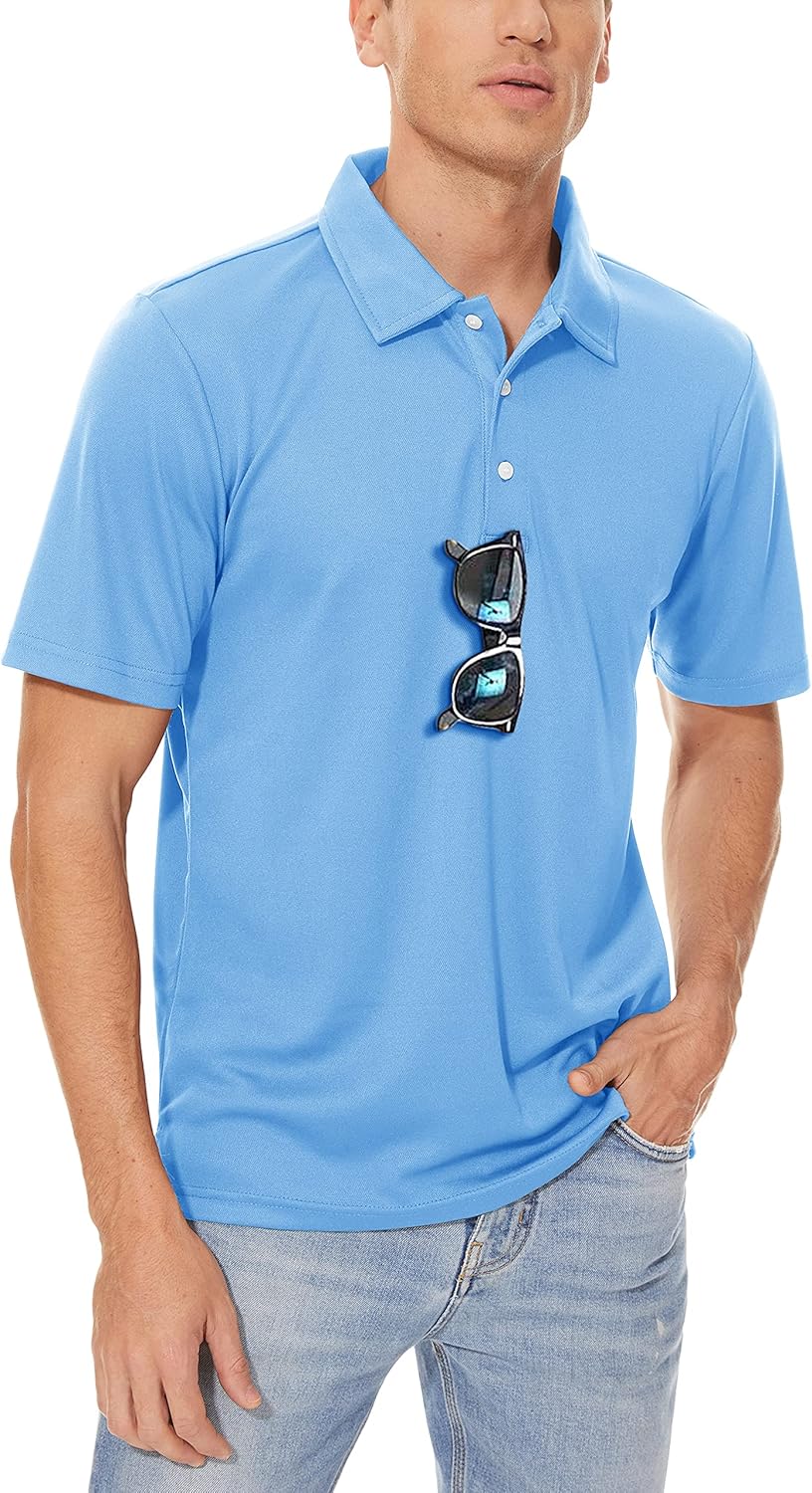 MAGCOMSEN Men's Polo Shirts 3 Buttons Casual Work T Shirts Quick Dry Short Sleeve Golf Shirt Pique Jersey Outdoor Performance