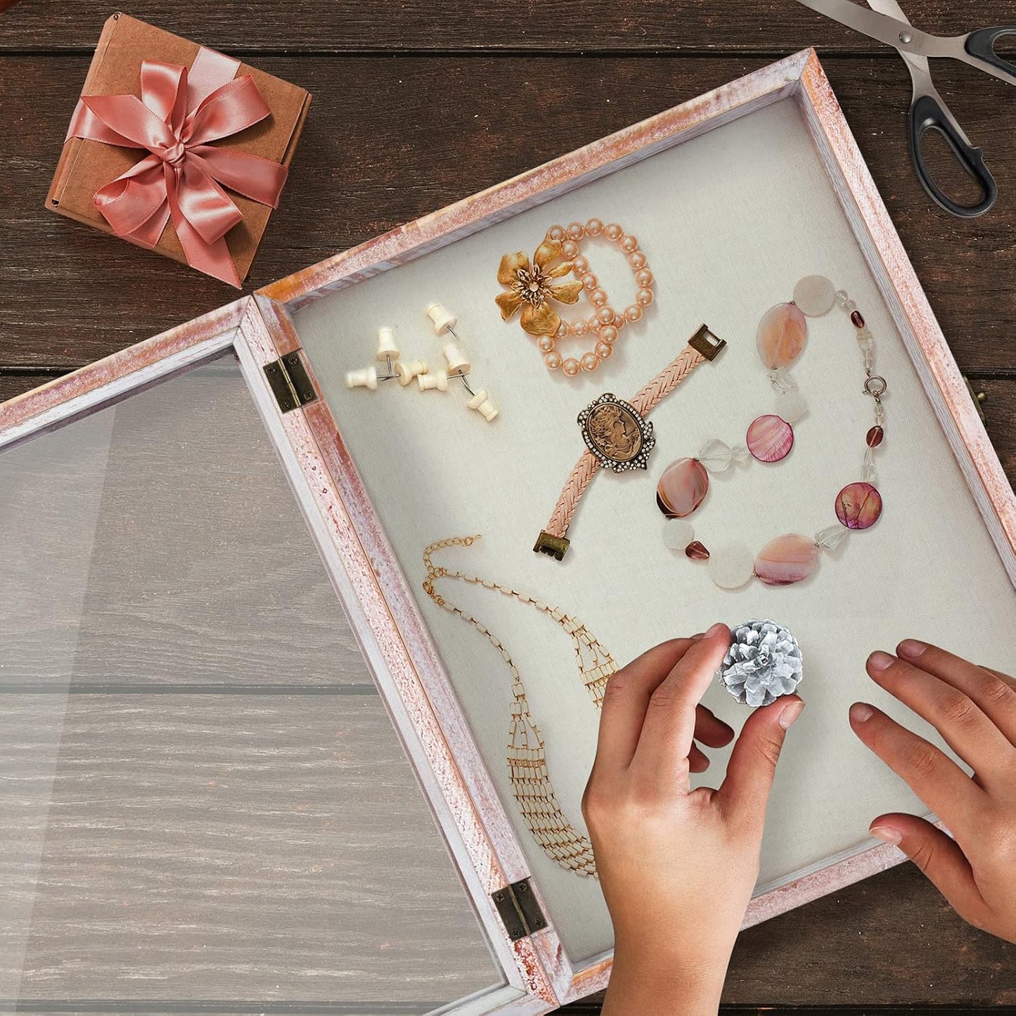 TJ.MOREE Flowers Shadow Box Display Case 11 x 14 Large Shadow Box Frame with Glass Window Door Deep Depth Picture Frame Wedding Bouquet Memorabilia Medals Photos Memory Box for Keepsakes - White Pink