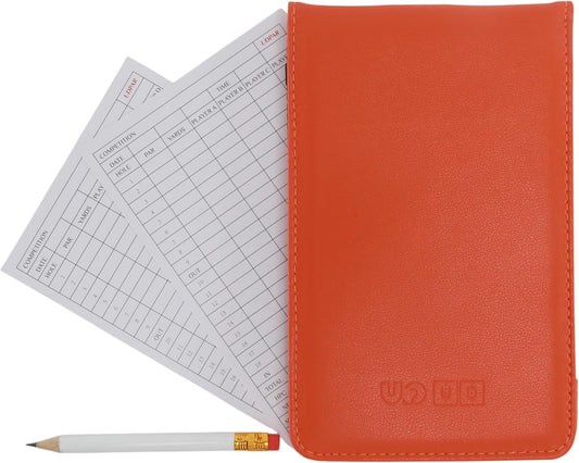 Golf Scorecard Holder (6 Colors - Premium Vegan Leather) | Yardage Book (4-Pack, Waterproof Stone Paper) | Scorecards (20-Pack White Cardstock) – Idea Gift for Golfers