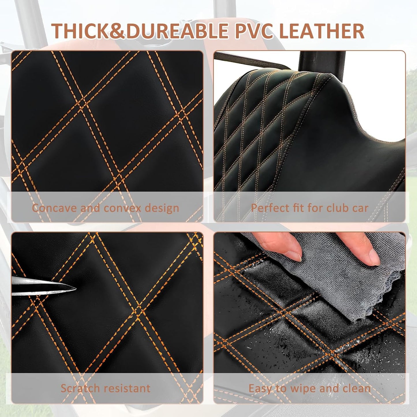 Golf Cart Seat Cover for Club Car Precedent Ordinary Front Seat Cushion, Thick Vinyl Leather Custom Diamond Comfortable, Adjustable Straps and Retractable Buckle/No Nails Required