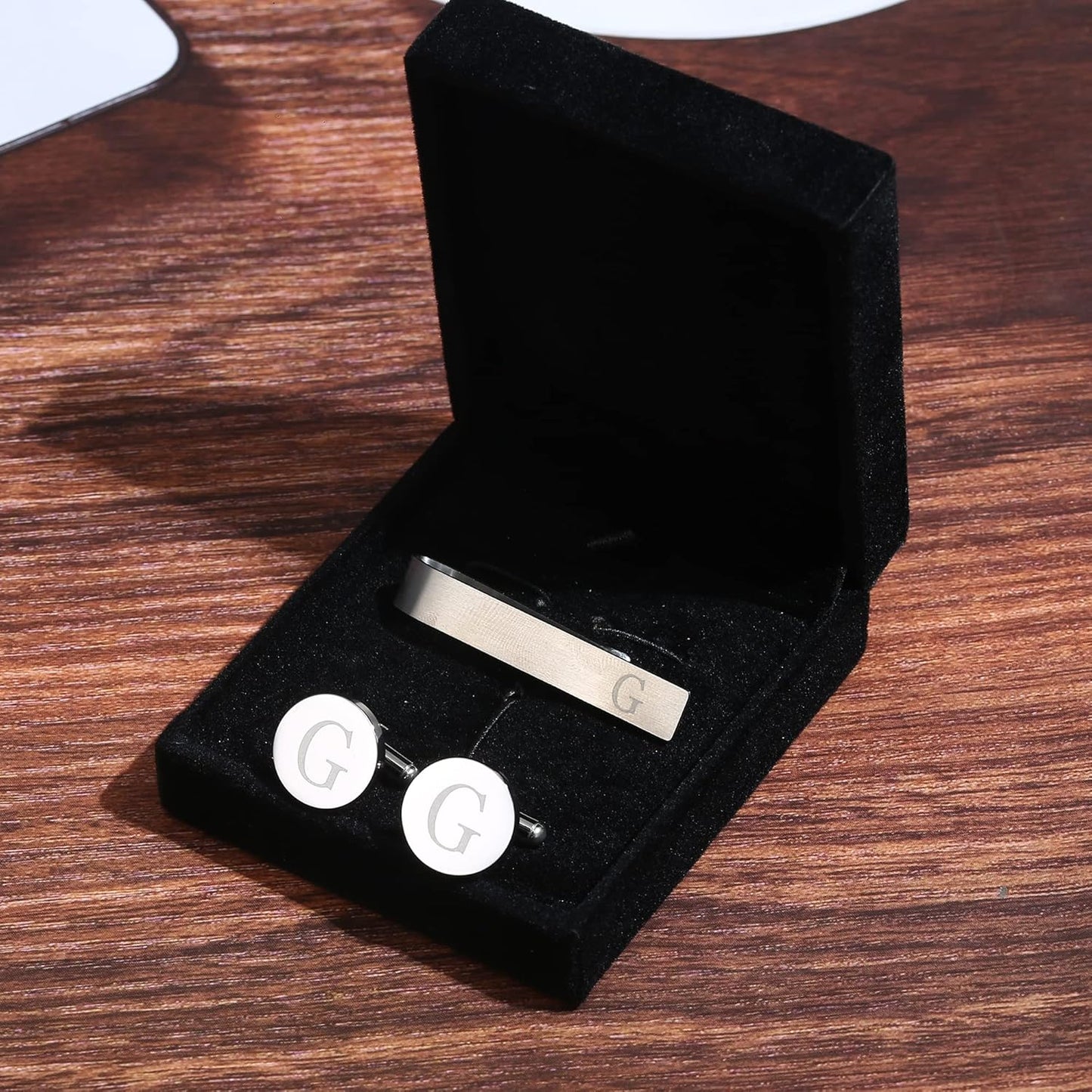 LOYALLOOK Stainless Steel Engraved Initial Cufflinks and Tie Clip Bar Set Alphabet Letter With Gift Box A-Z