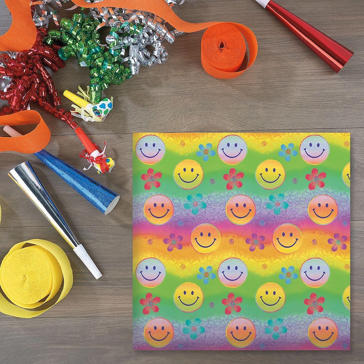 Smiley Faces Birthday Jumbo Rolled Gift Wrap - 23 Inches x 32 Feet (61 Square Feet Total), Peek-Proof, For Birthdays, Graduations, Baby Showers and More